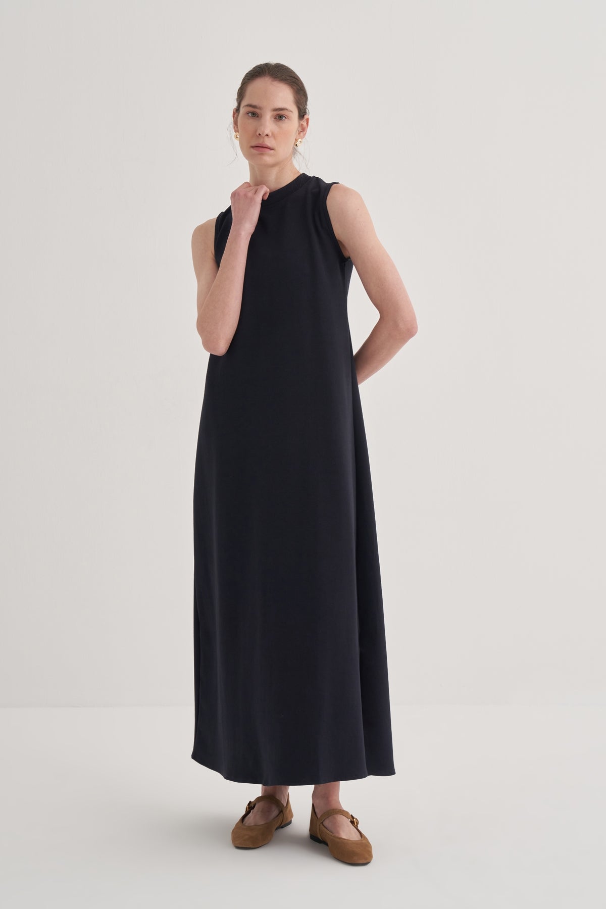 Kadın İnterlok Sıfır Kol Elbise Lacivert