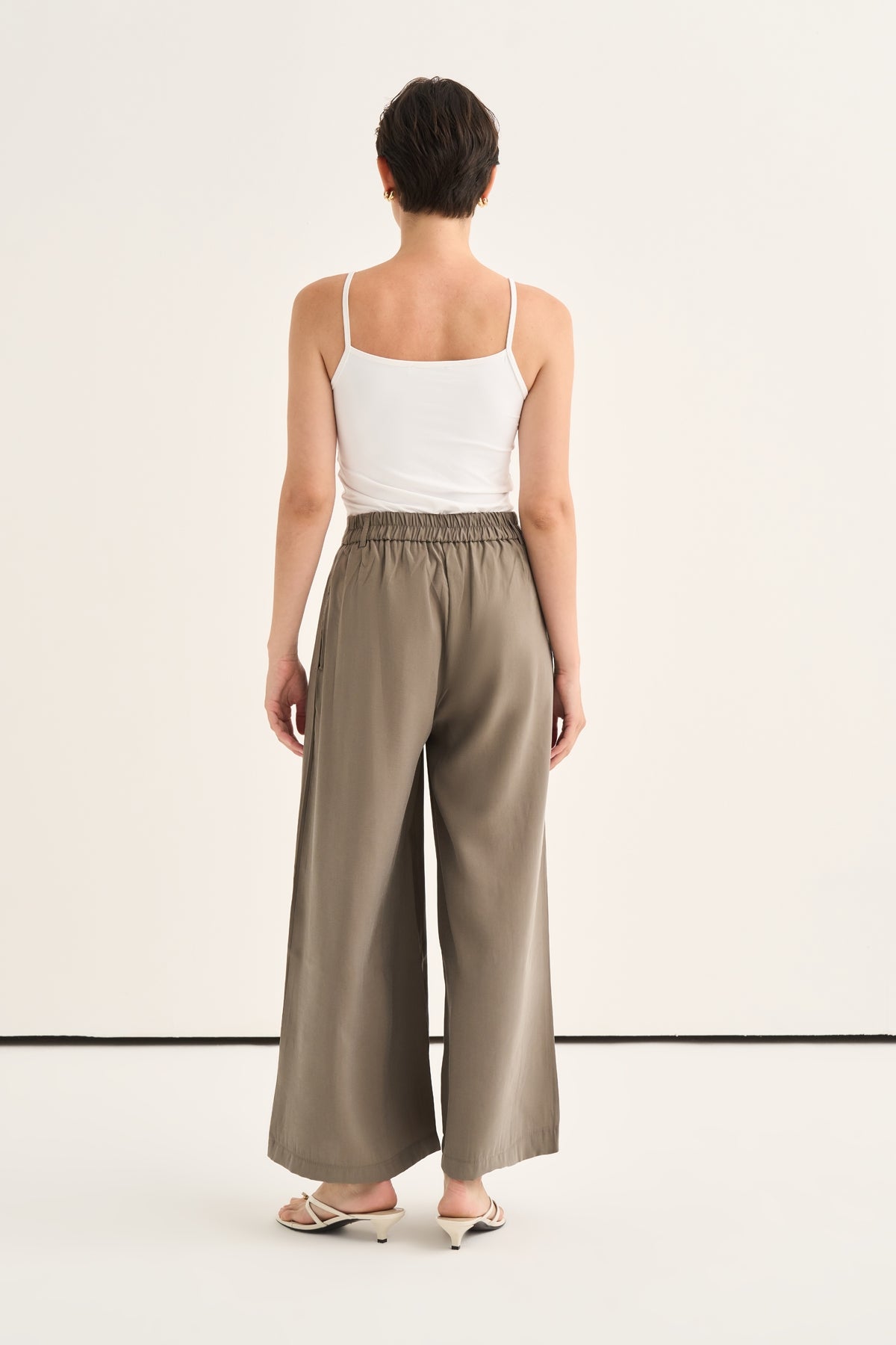 Kadın Modal Pileli Culotte Pantolon Haki