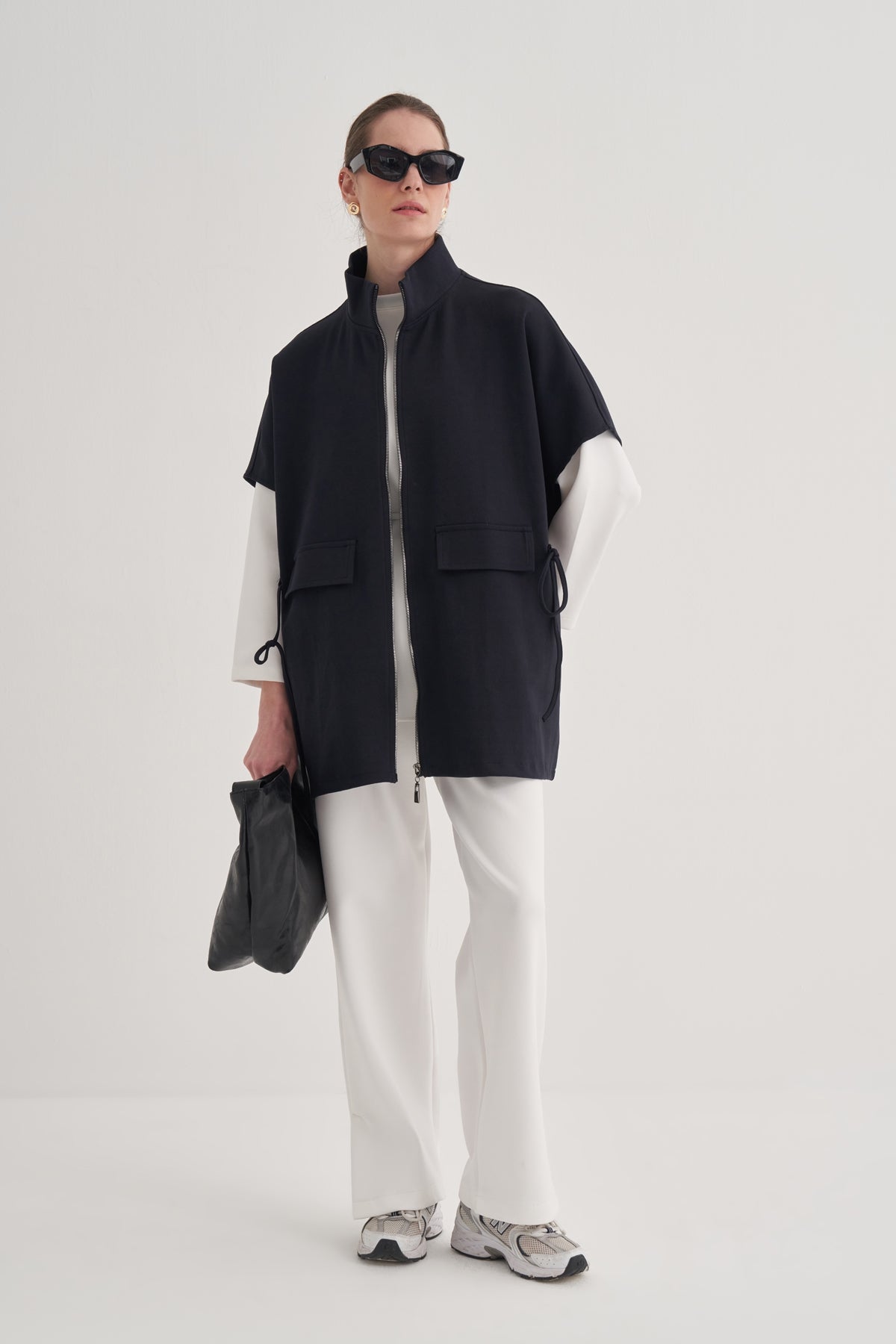 Kadın İnterlok Oversize Yelek Lacivert