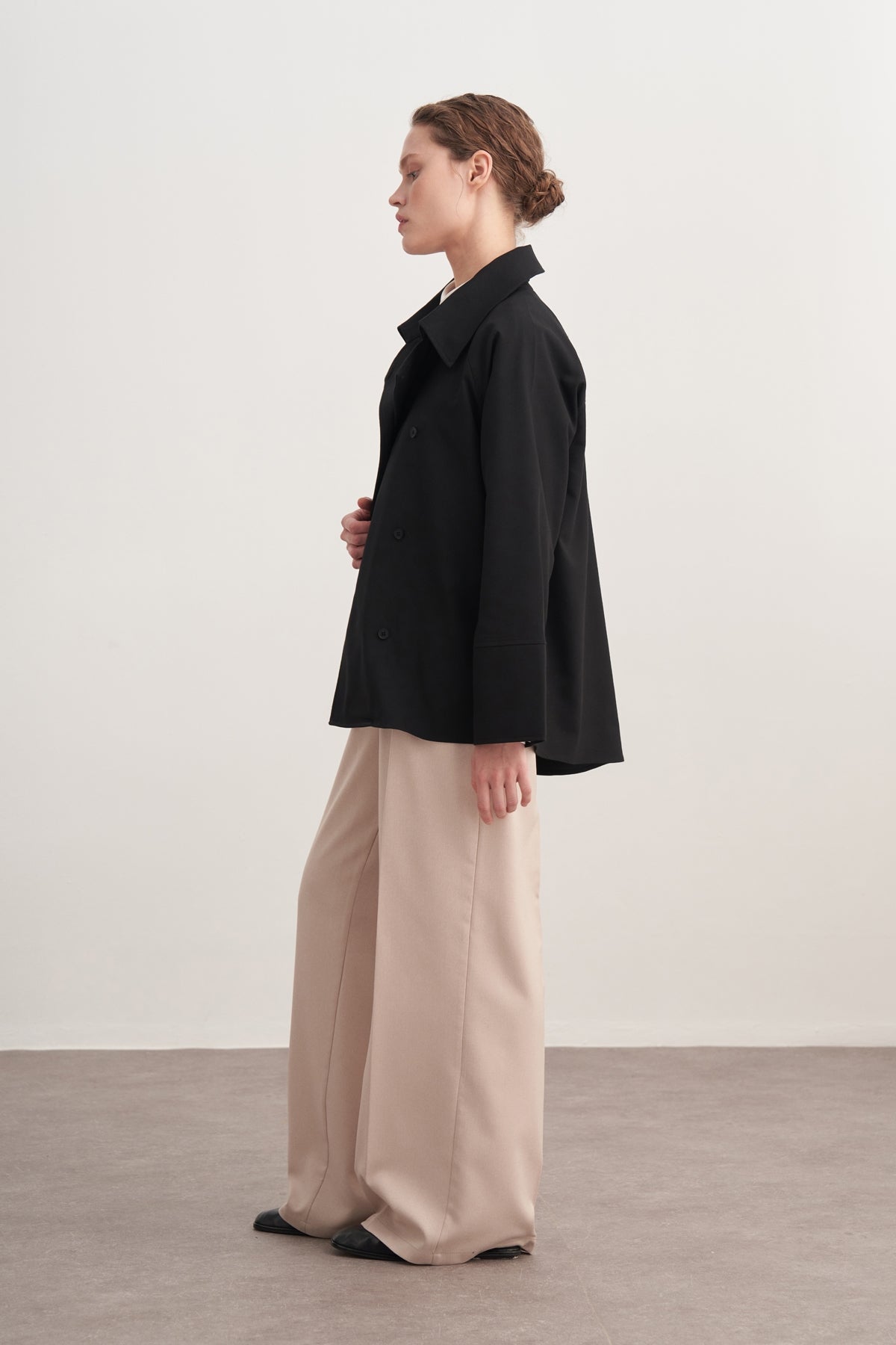 Kadın Gabardin Kruvaze Gömlek Siyah