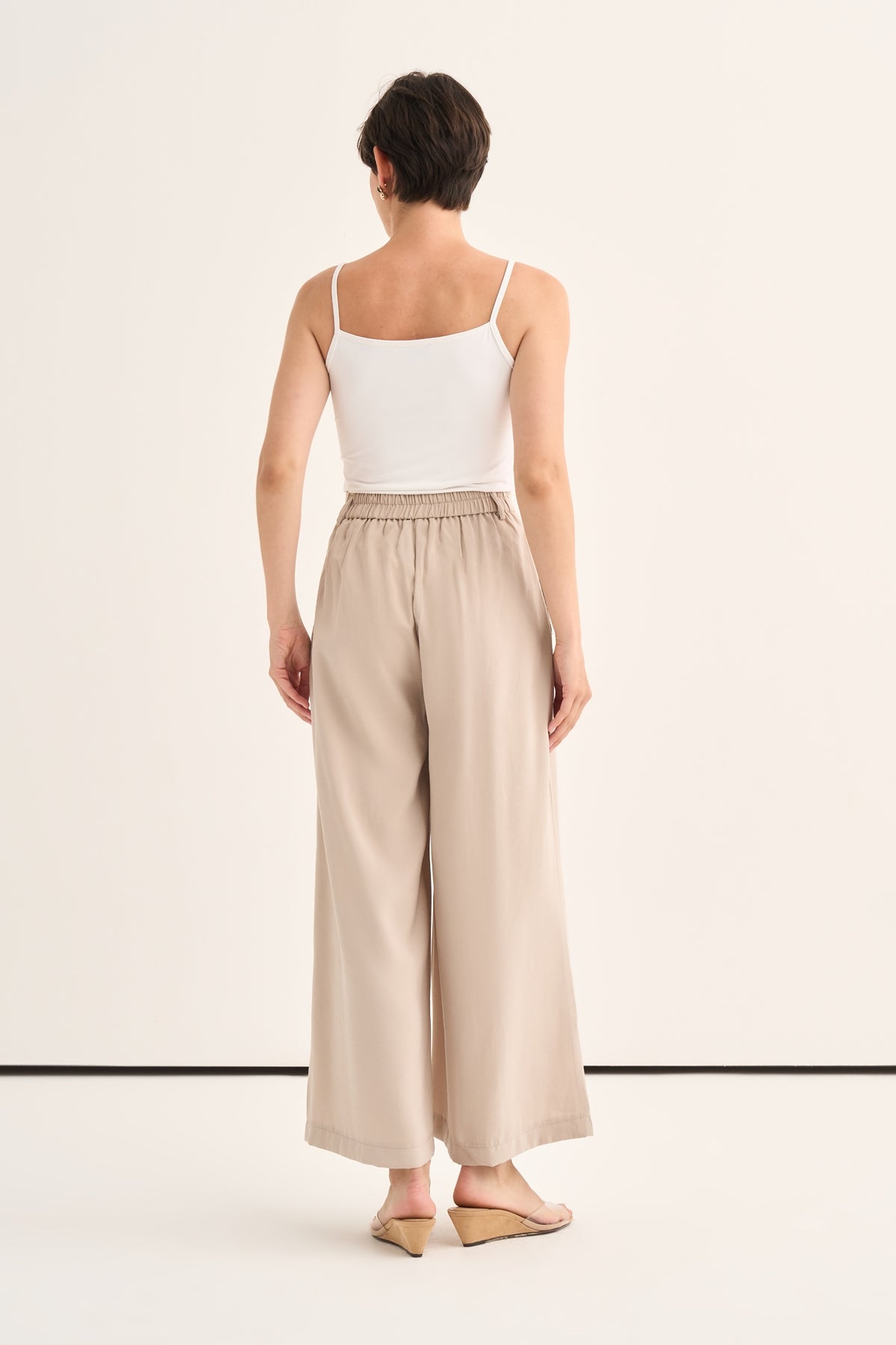 Kadın Modal Pileli Culotte Pantolon Bej