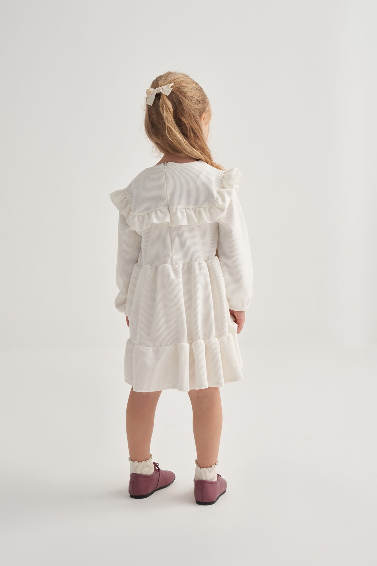 Kız Çocuk Fitilli Kat Kat Fırfırlı Elbise Ekru