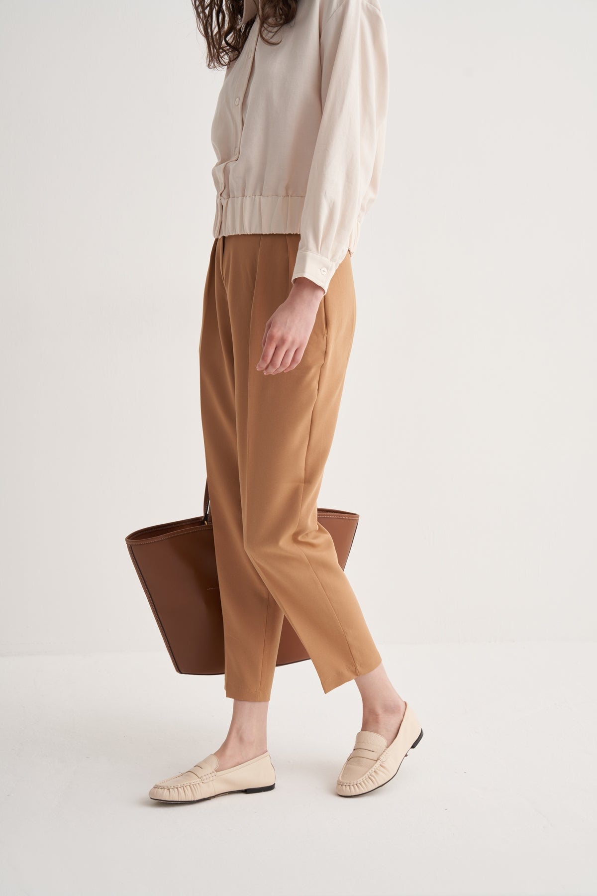 Kadın Çift Pileli Pantolon Vizon