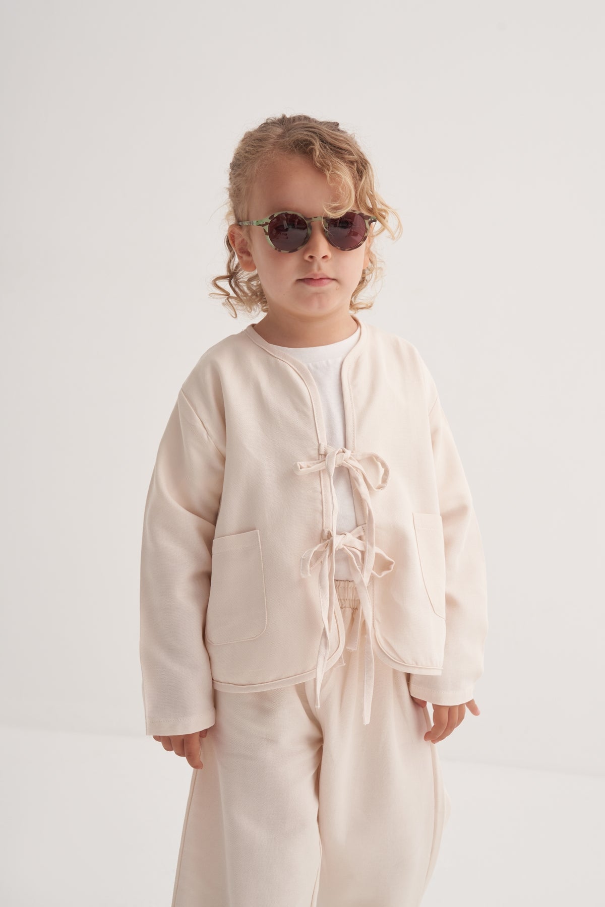 Unisex Çocuk Dökümlü Pamuklu Kimono Kemik