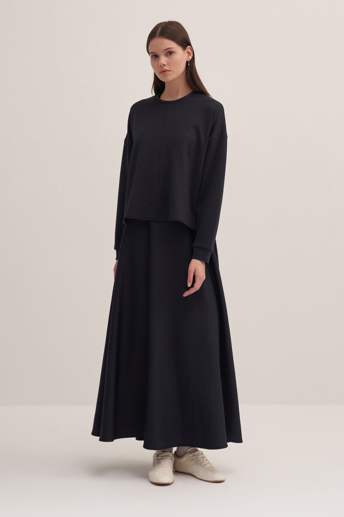 Kadın Scuba Dikişli Bluz Etek Takım Lacivert