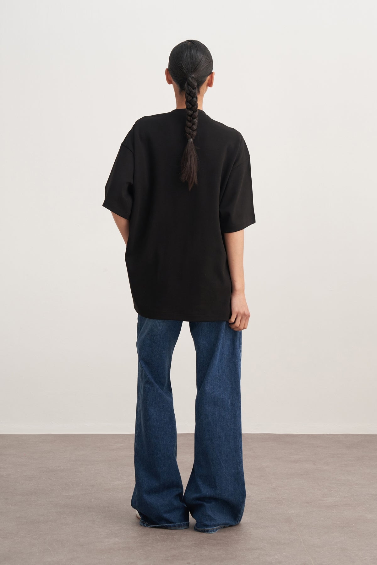 Kadın İnterlok Kısa Kol Oversize Tişört Siyah