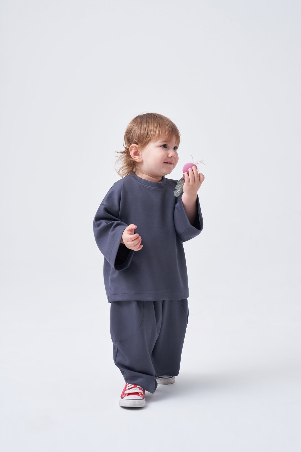 Unisex Çocuk Bol Kesimli Rahat Takım Füme