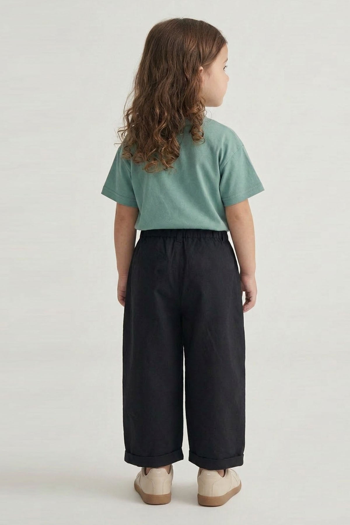 Unisex Çocuk Pileli Pantolon Tişört Takım Yeşil/Lacivert