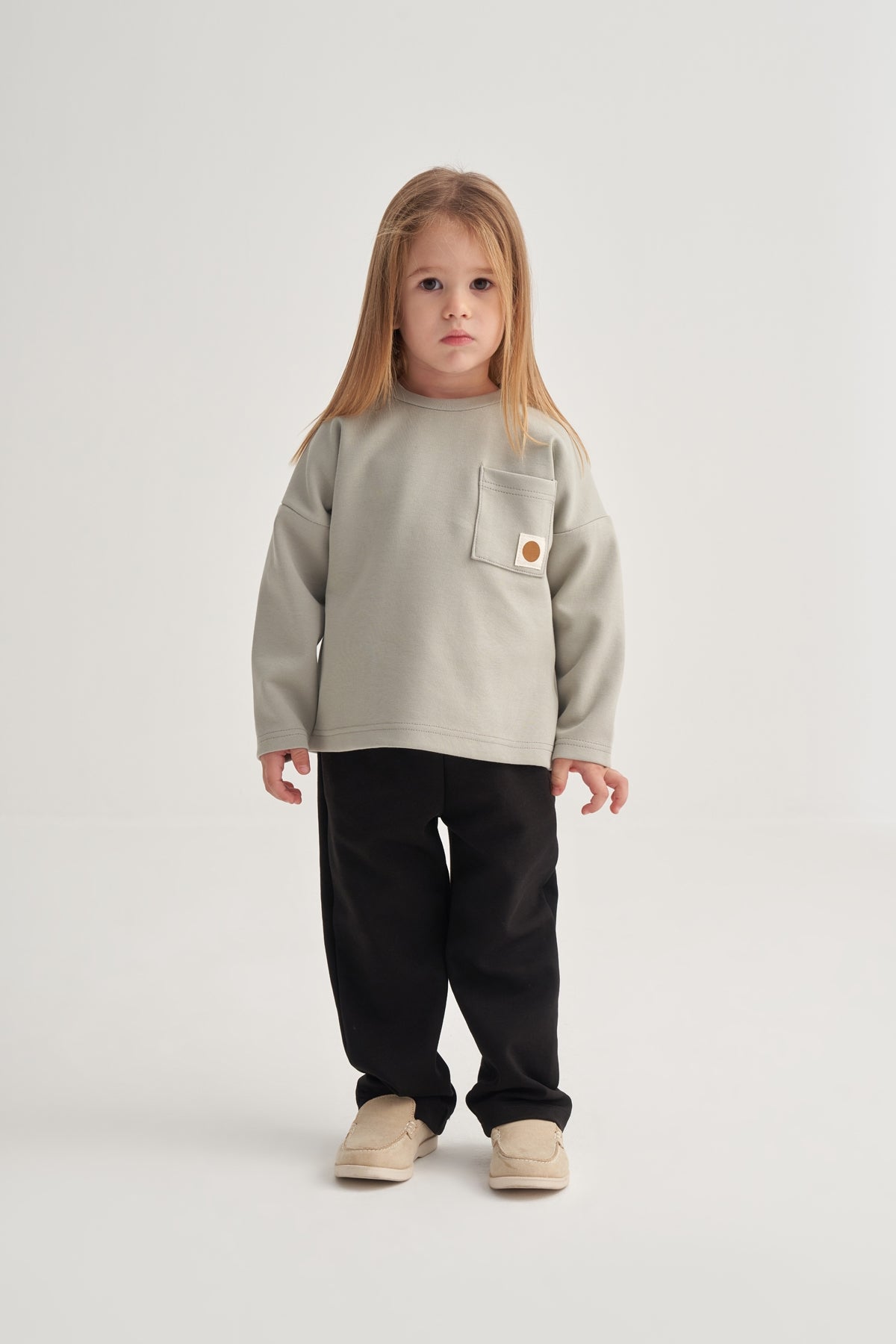 Unisex Çocuk İnterlok Cepli Sweat Gri