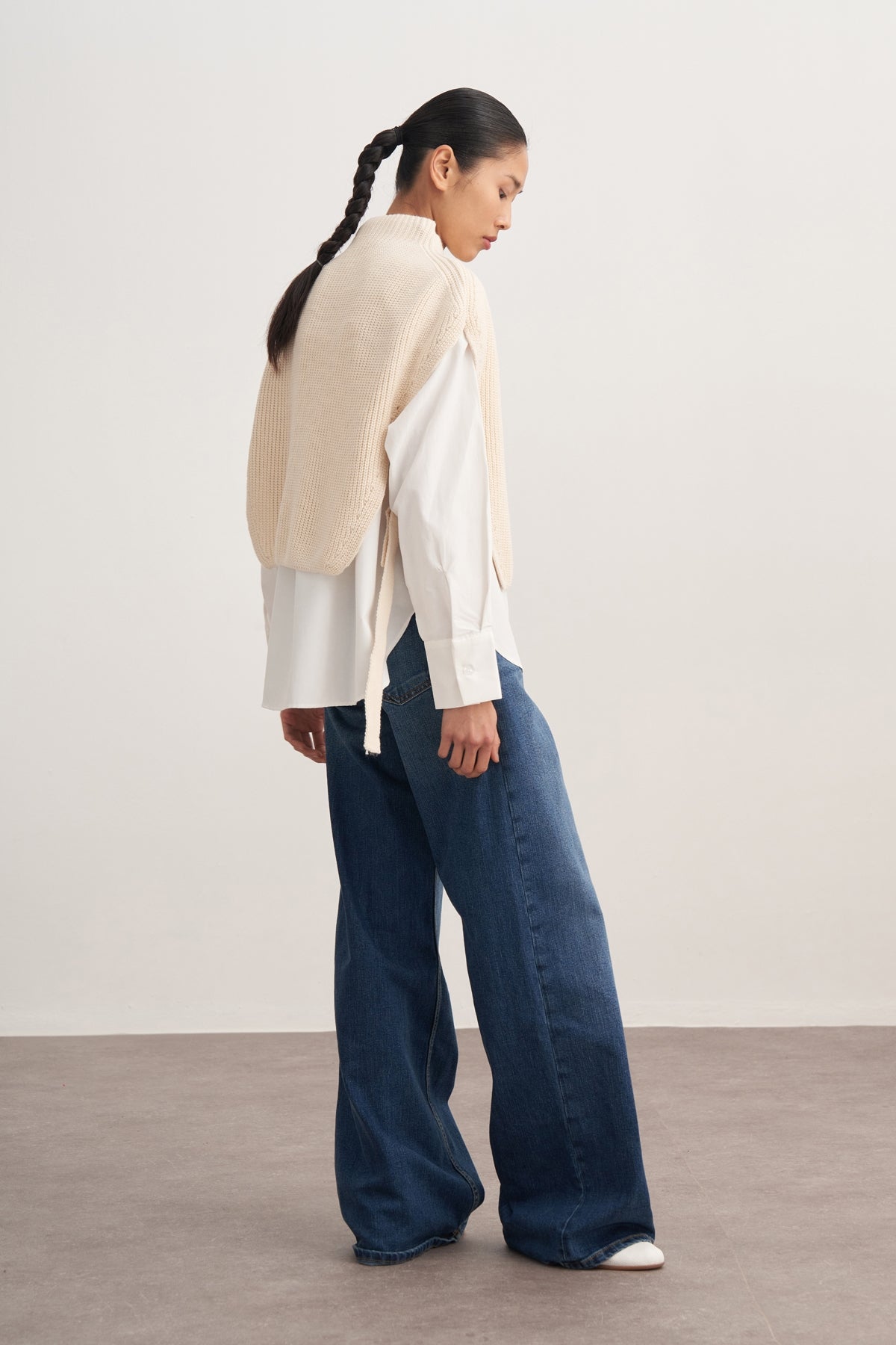 Kadın Bağlama Detaylı Triko Süveter Ekru