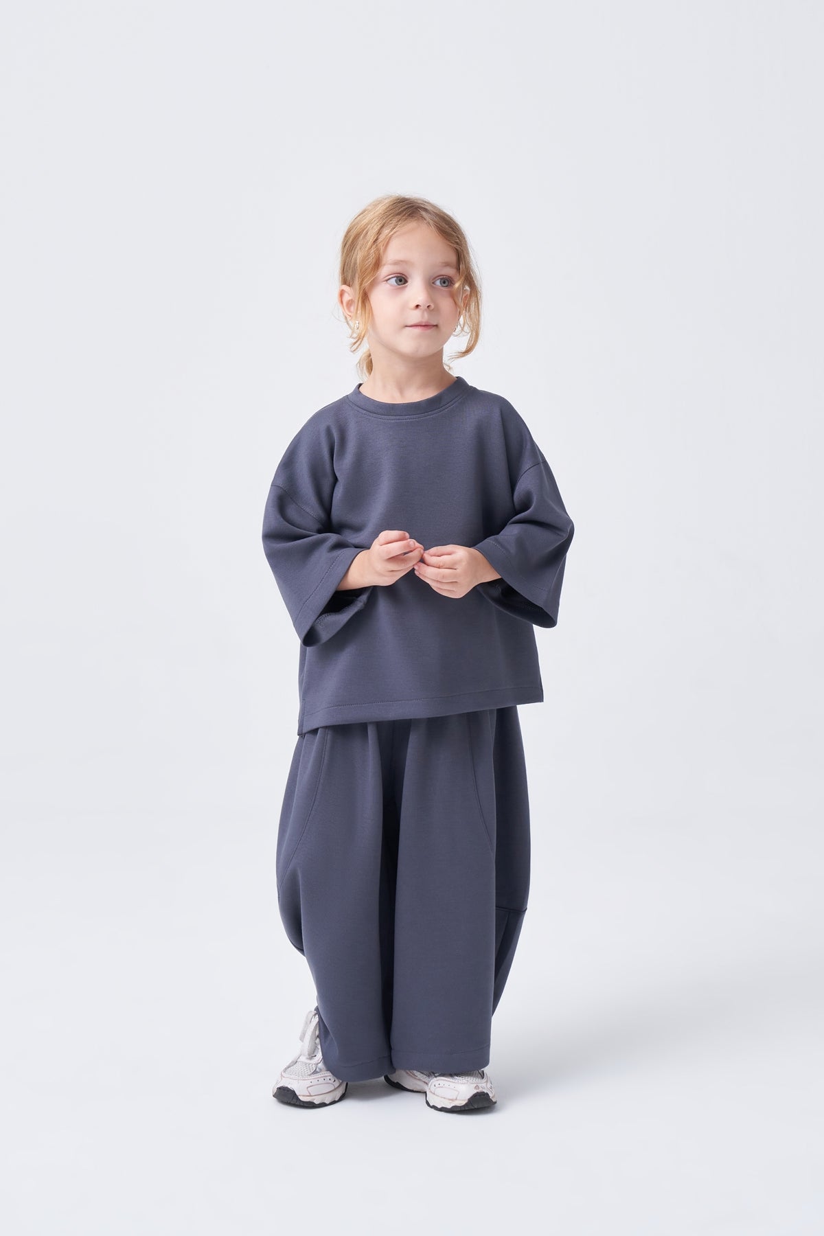 Unisex Çocuk Bol Kesimli Rahat Takım Füme