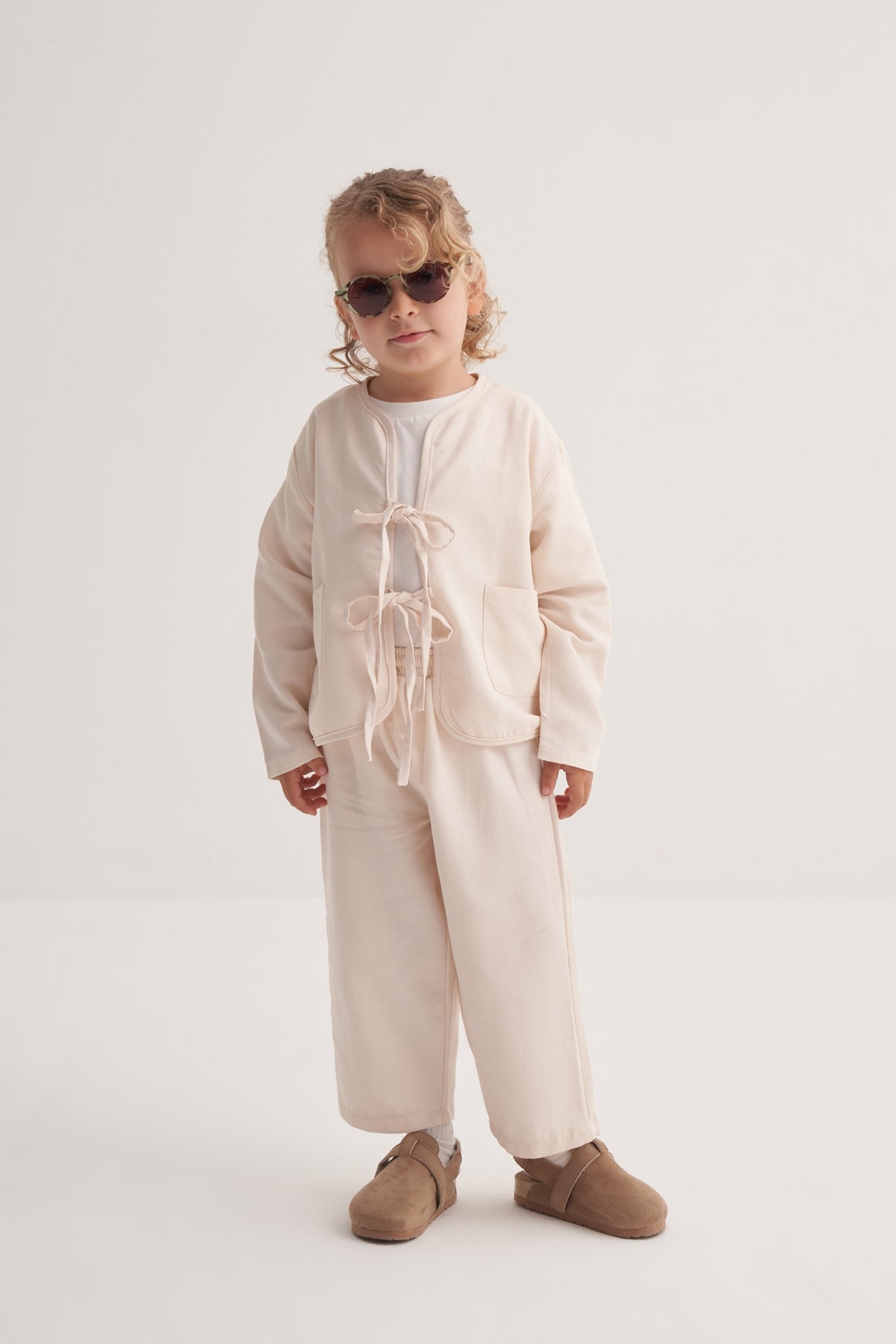 Unisex Çocuk Dökümlü Pamuklu Kimono Kemik