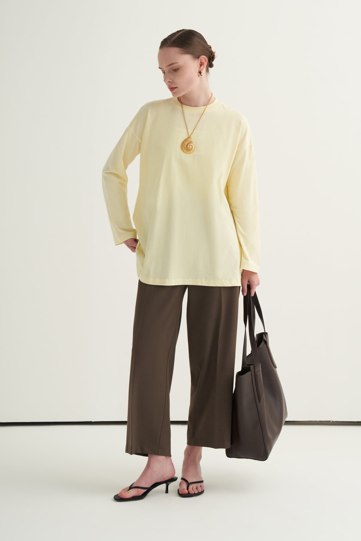 Kadın Basic Uzun Kollu Sweat Tereyağı