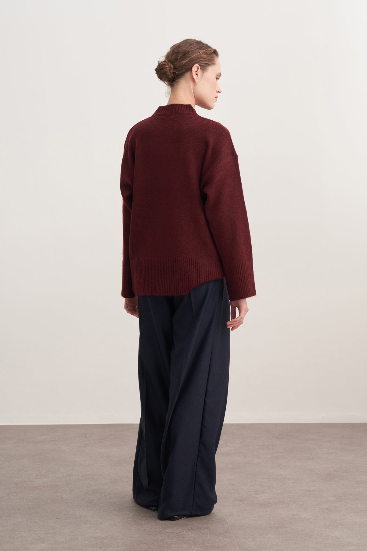 Kadın Basic Triko Kazak Bordo