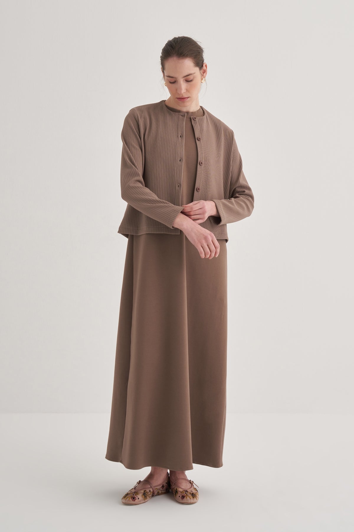 Kadın İnterlok Sıfır Kol Elbise Kahve