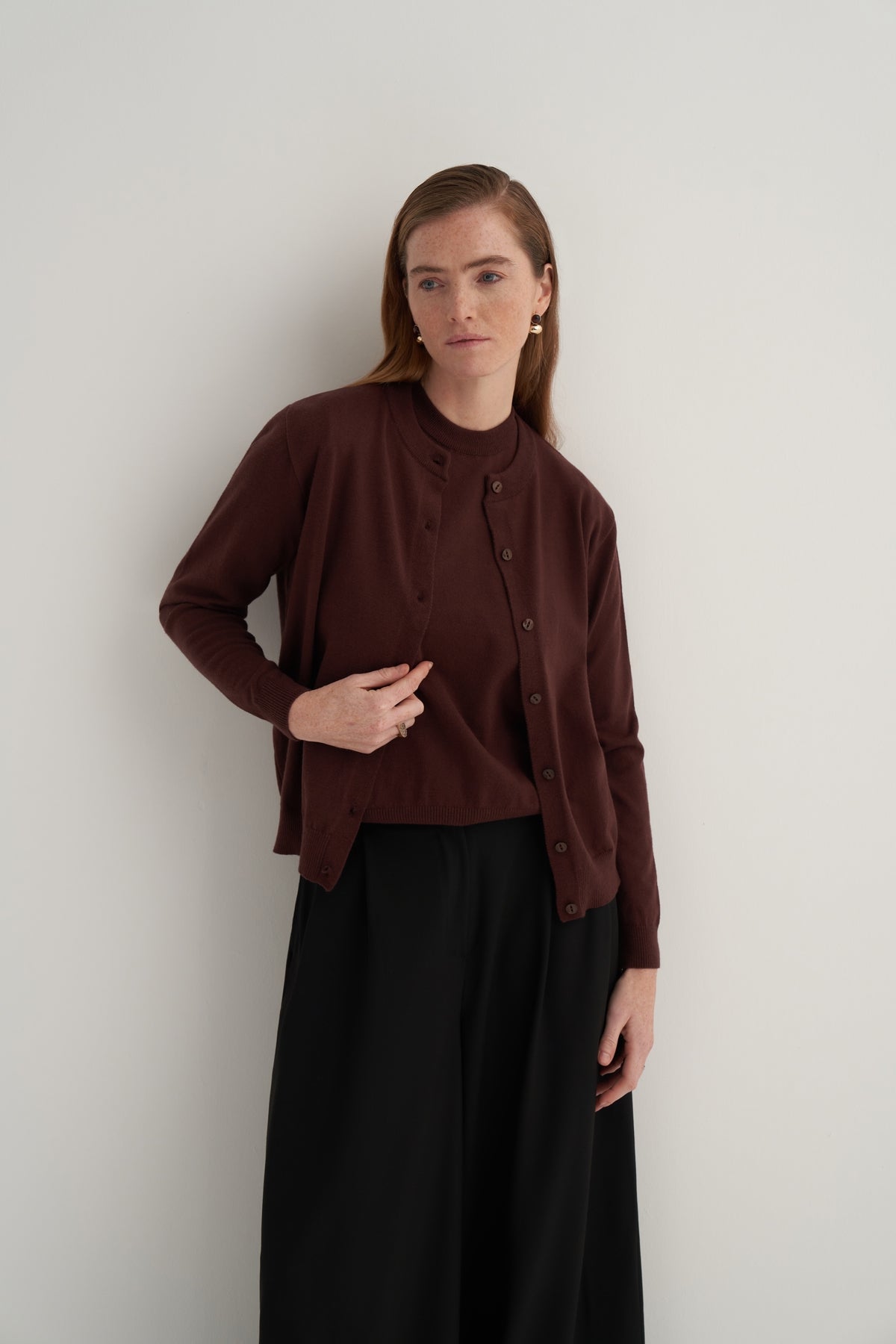 Kadın Viskon Triko Tişörtlü Hırka Takım Kahve