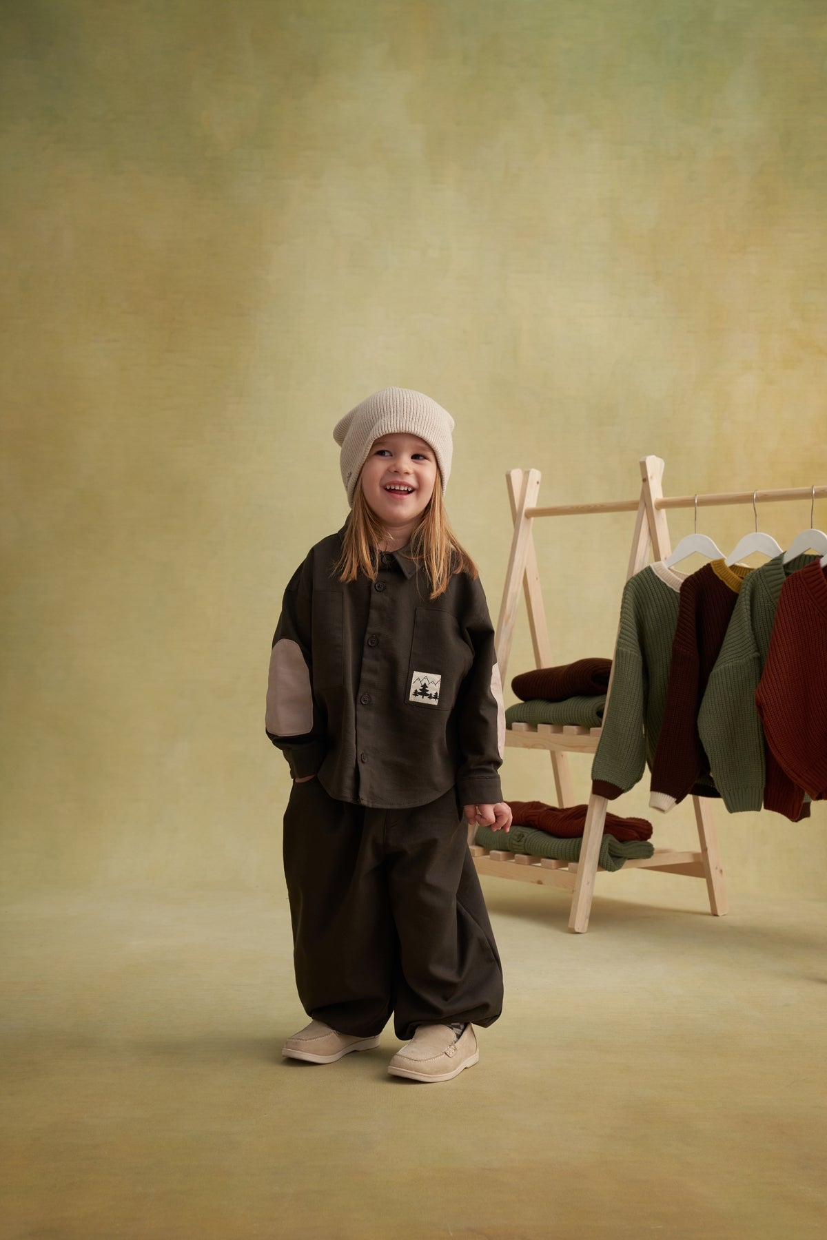 Unisex Çocuk Gabardin Gömlek Haki