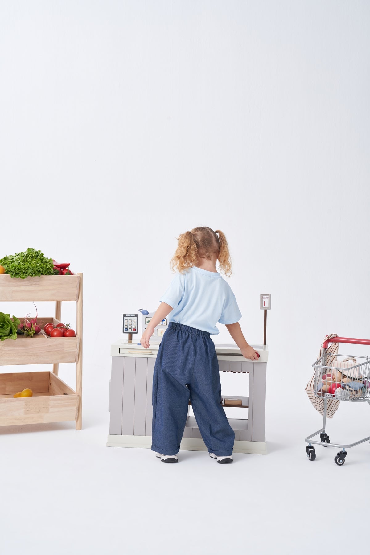 Unisex Çocuk Pileli Pantolon Tişört Takım Mavi/Kot