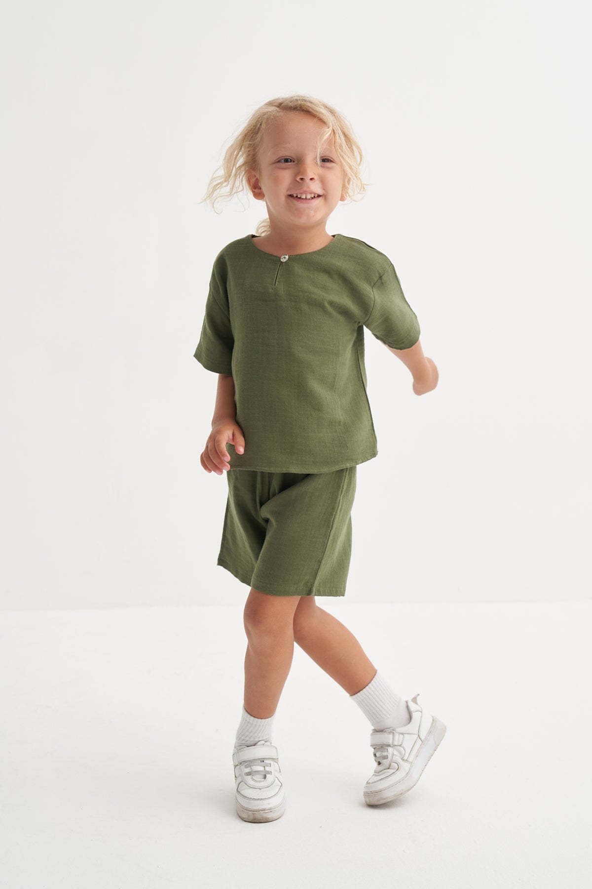 Unisex Çocuk Müslin Takım Yeşil