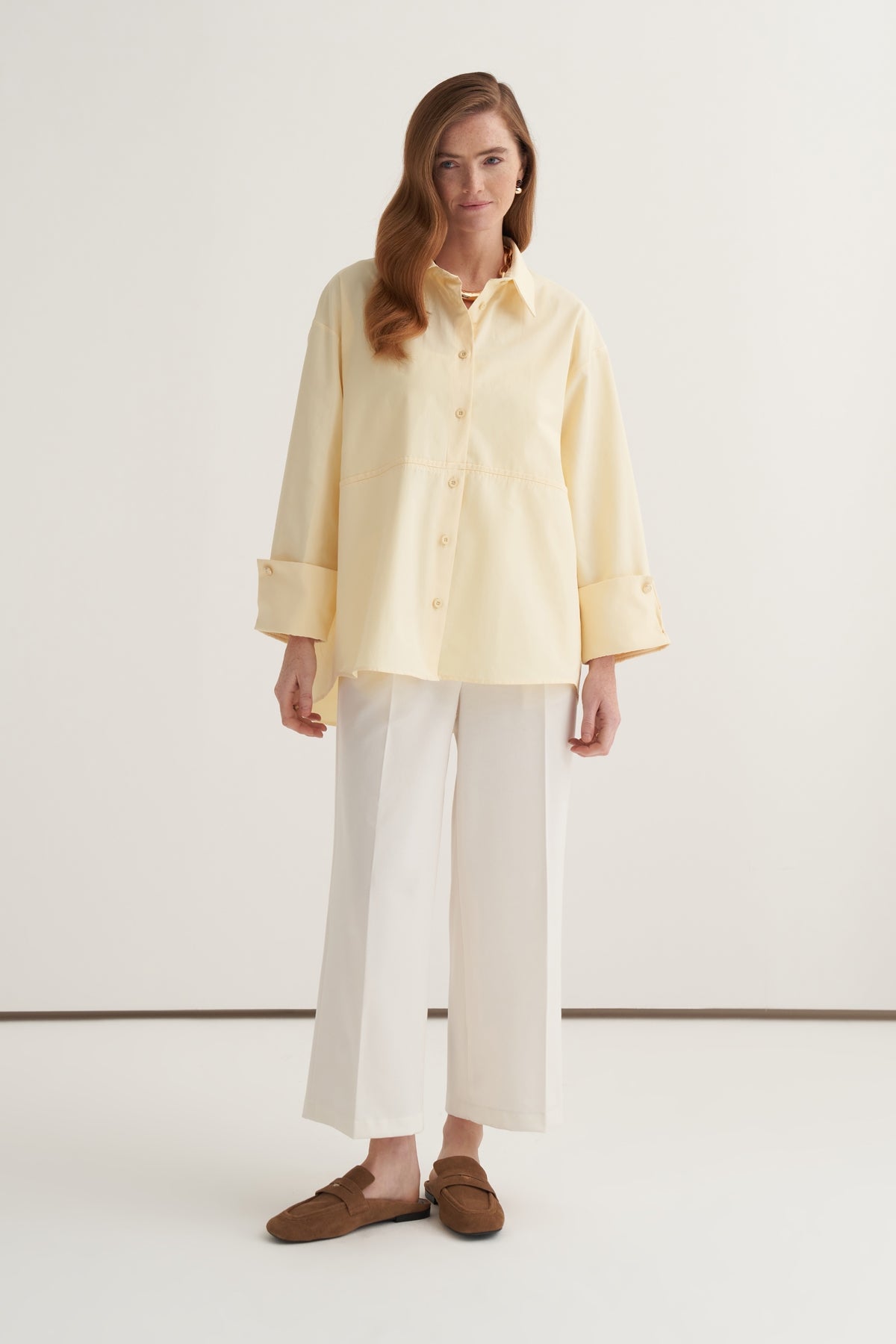 Kadın Düz Kesim Pensli Pantolon Ekru