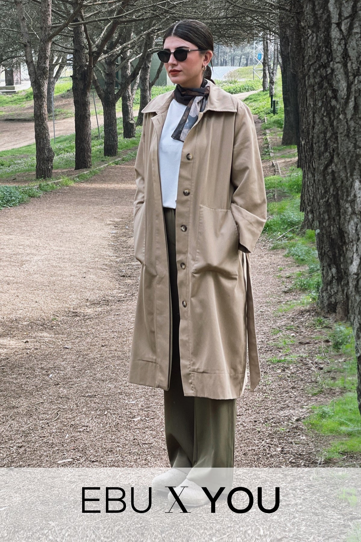 Kadın Oversize Düz Kapama Trençkot Camel