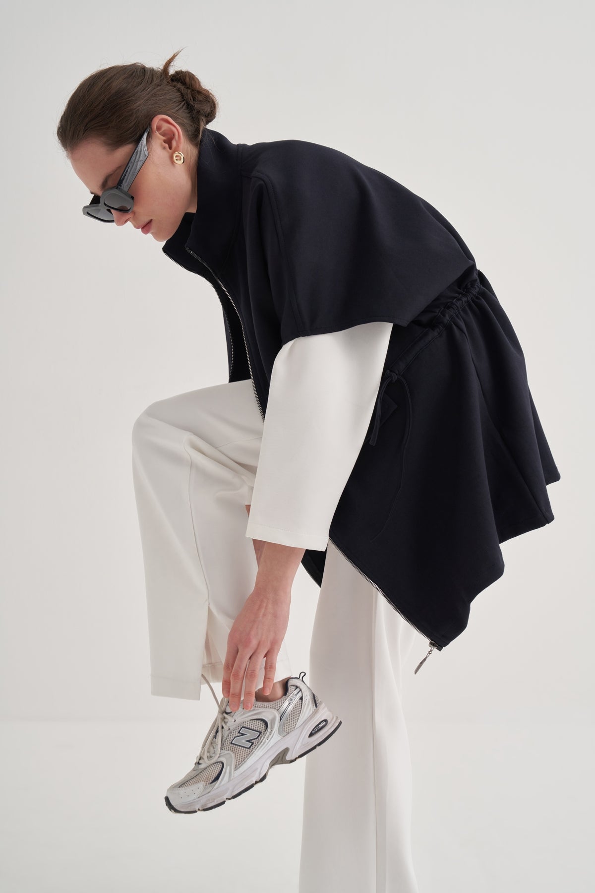 Kadın İnterlok Oversize Yelek Lacivert