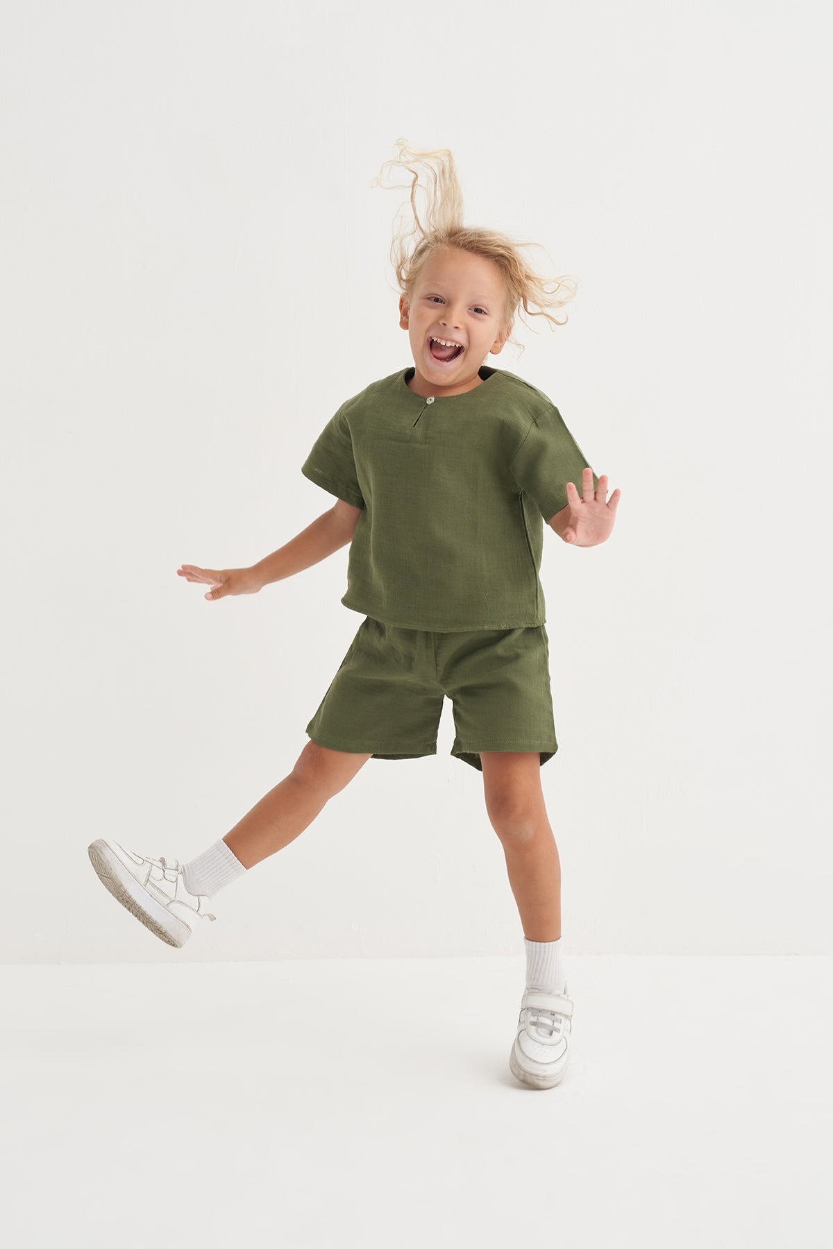 Unisex Çocuk Müslin Takım Yeşil
