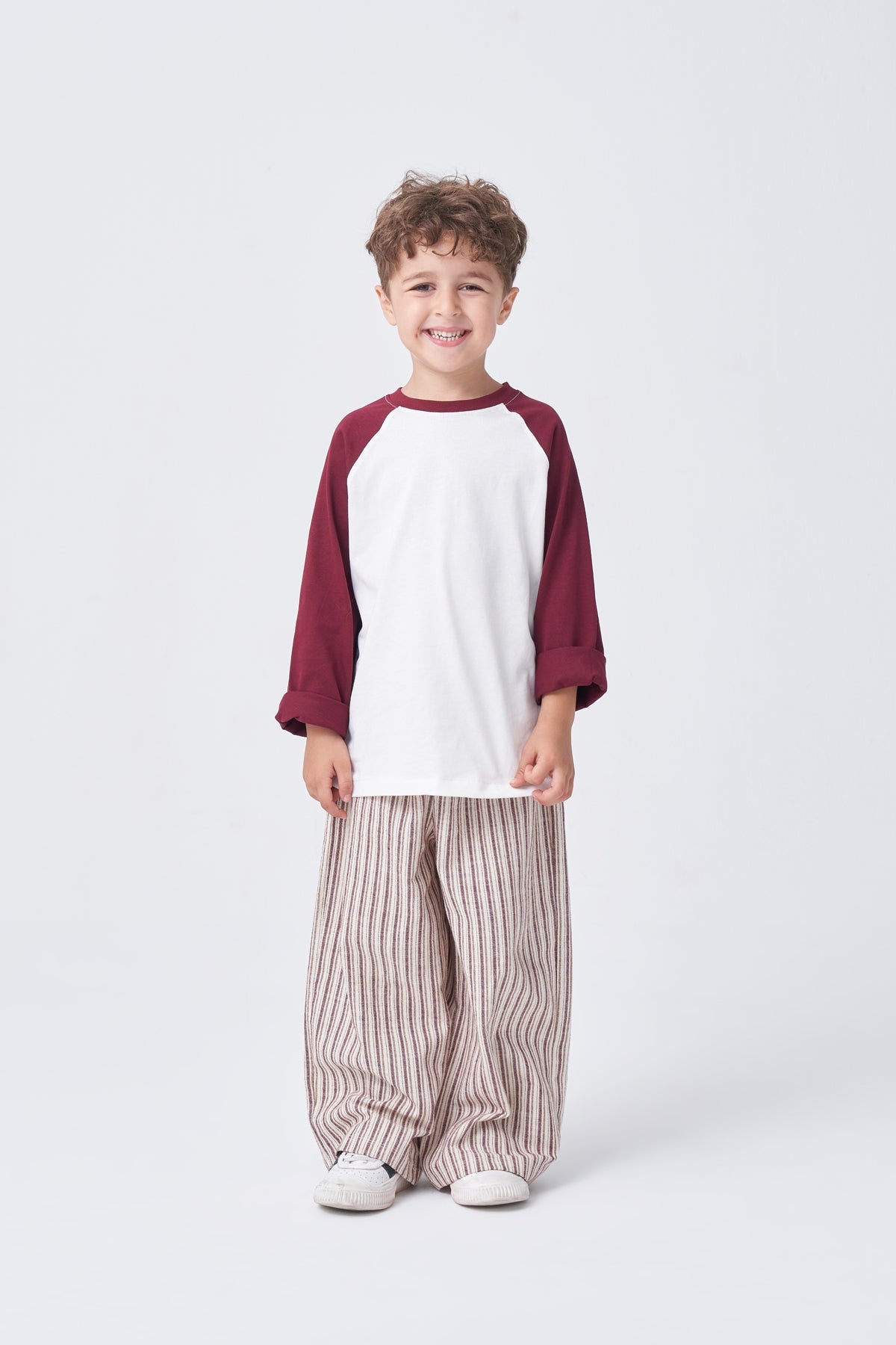 Unisex Çocuk Çizgili Pantolonlu Takım Bordo