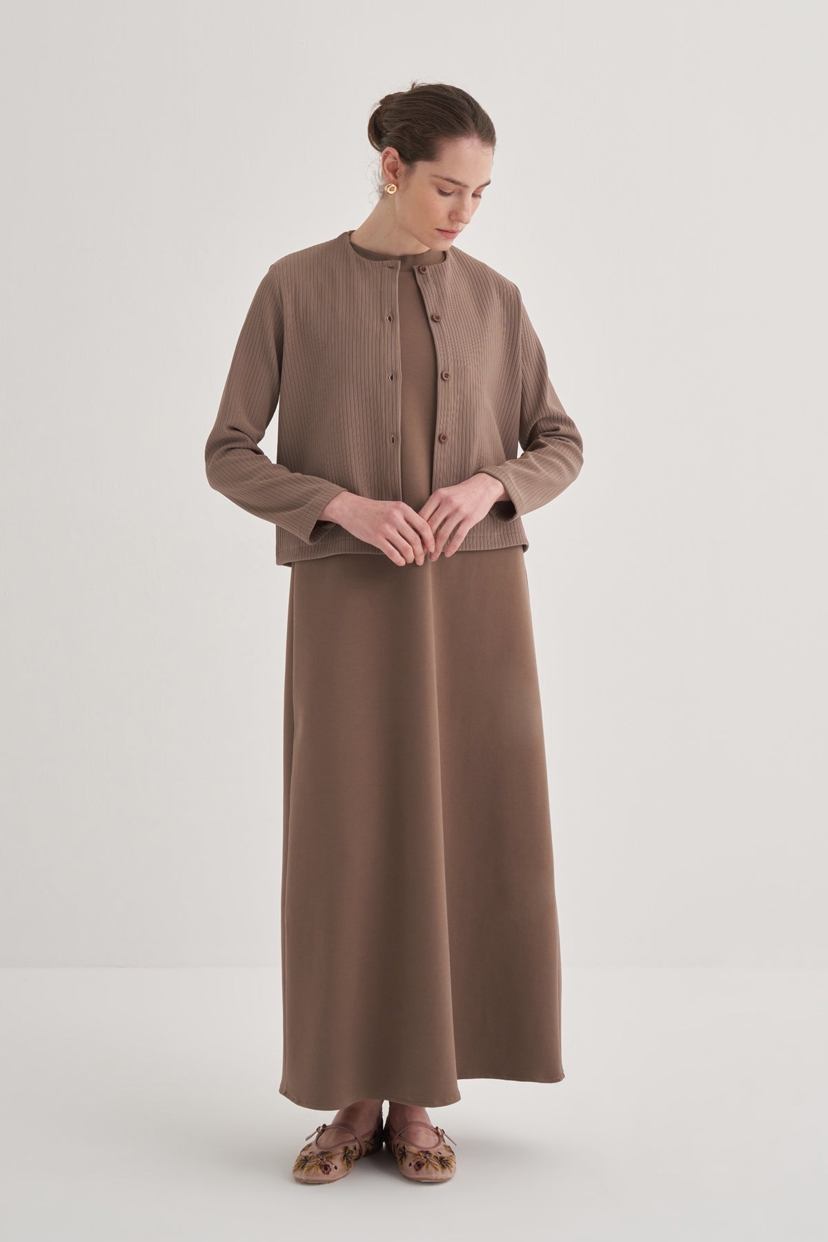 Kadın İnterlok Sıfır Kol Elbise Kahve