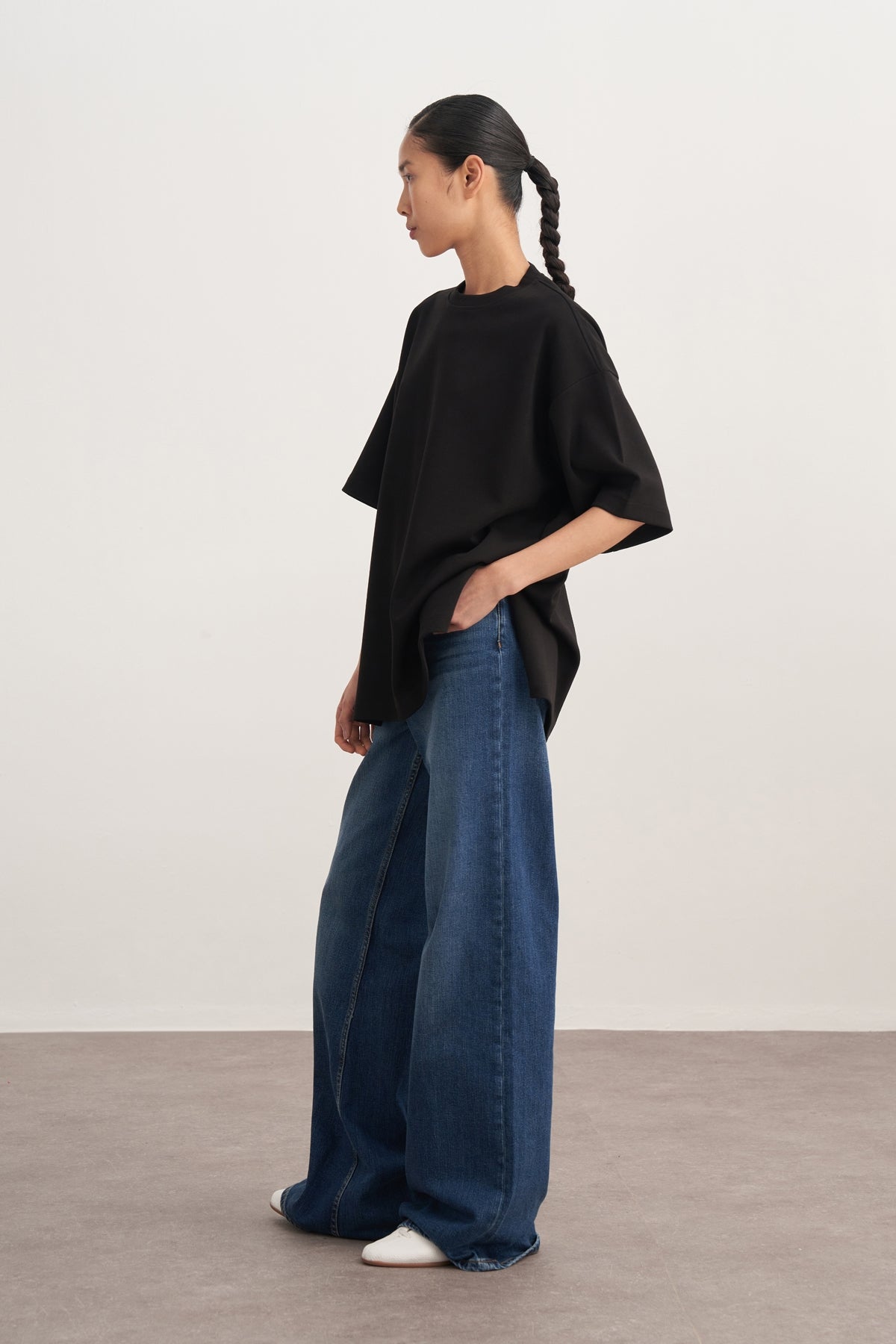 Kadın İnterlok Kısa Kol Oversize Tişört Siyah