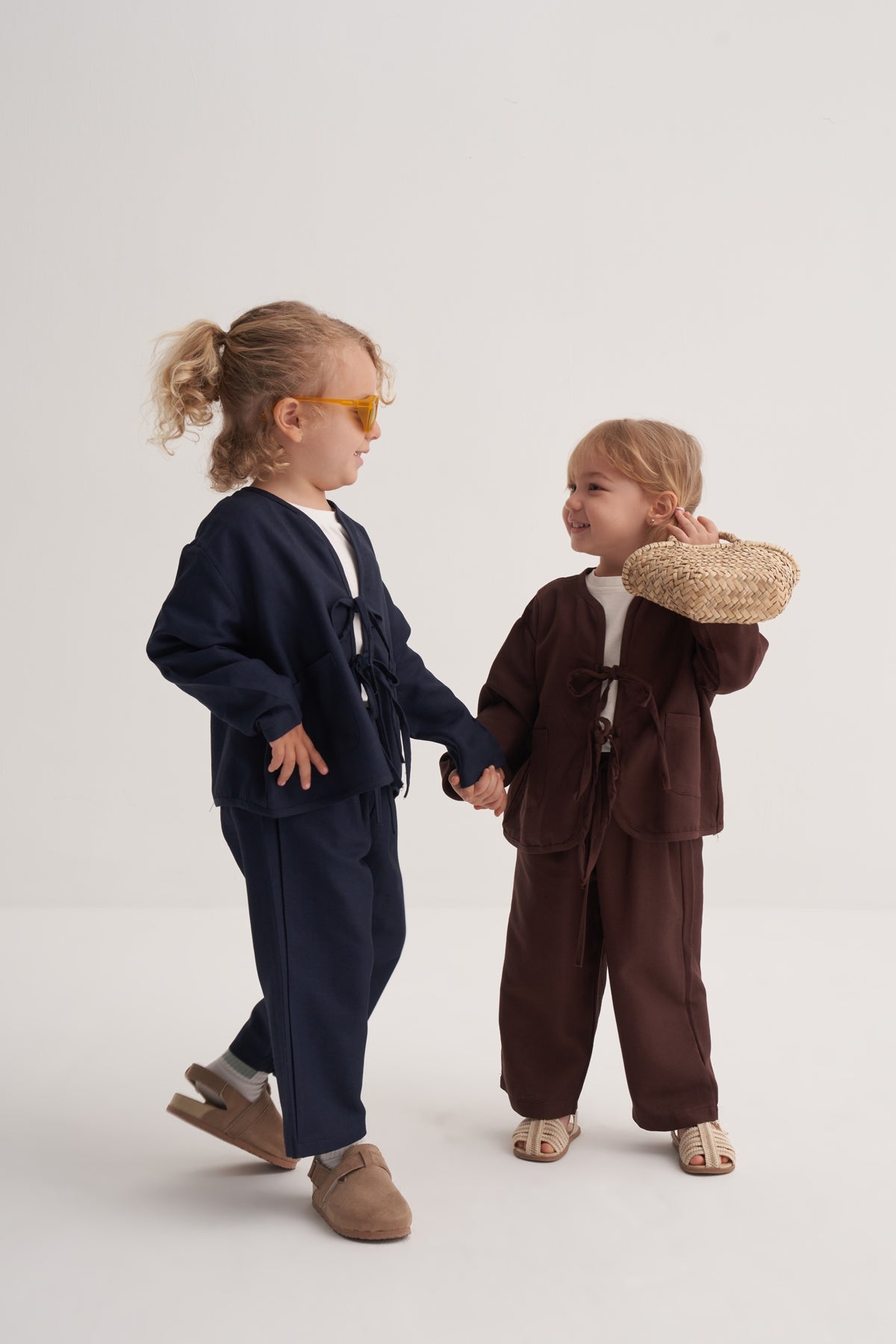 Unisex Çocuk Dökümlü Pamuklu Kimono Acı Kahve