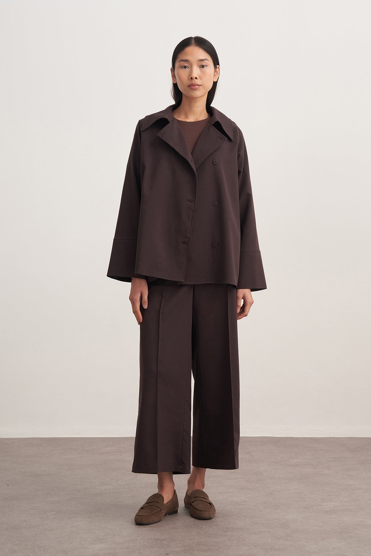 Kadın Gabardin Kruvaze Gömlek Kahve