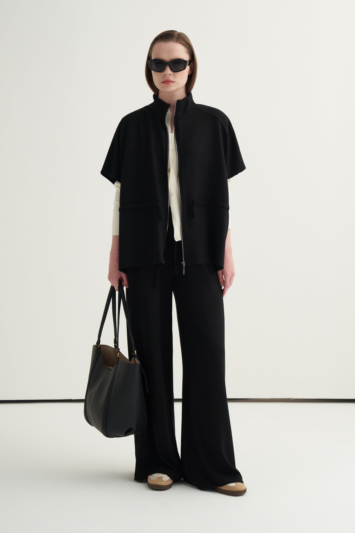 Kadın Oversize Yelek Bol Paça Pantolon Takım Siyah