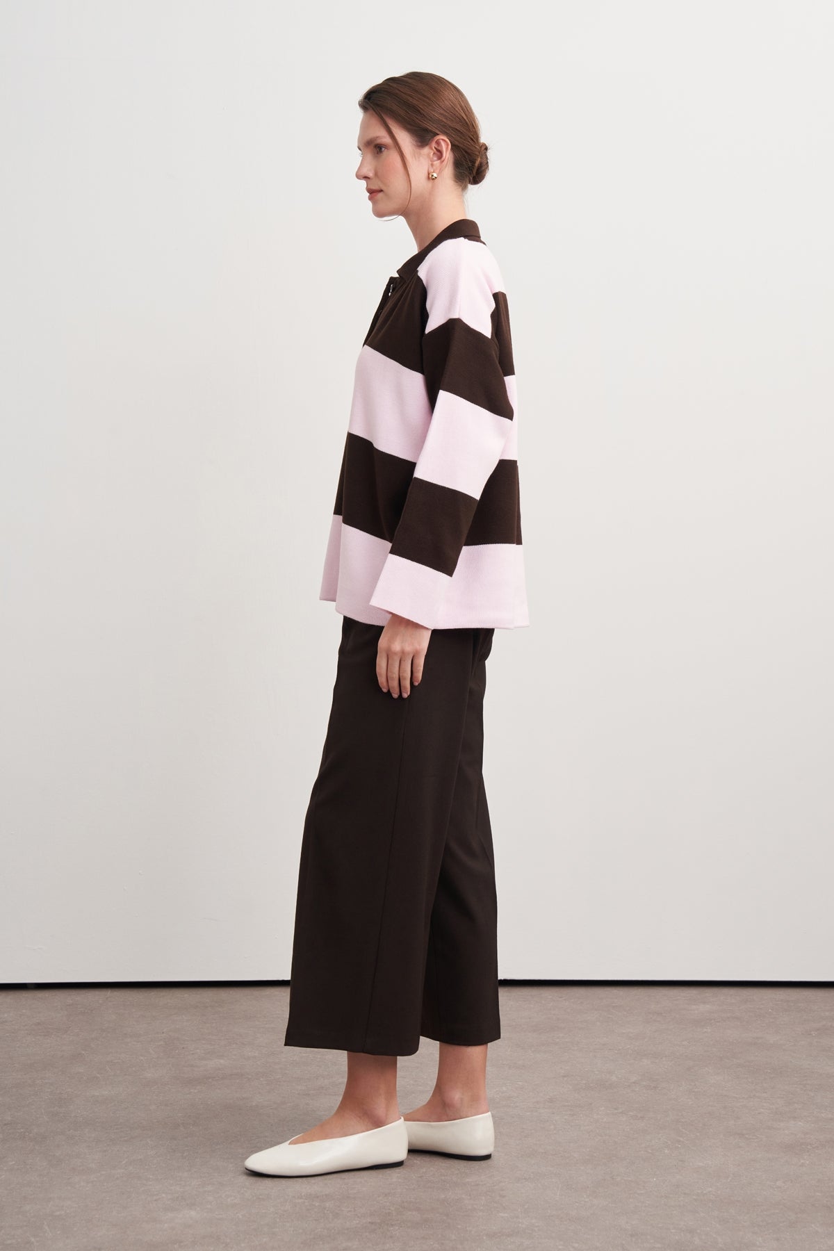 Kadın Geniş Çizgi Yakalı Kazak Pembe