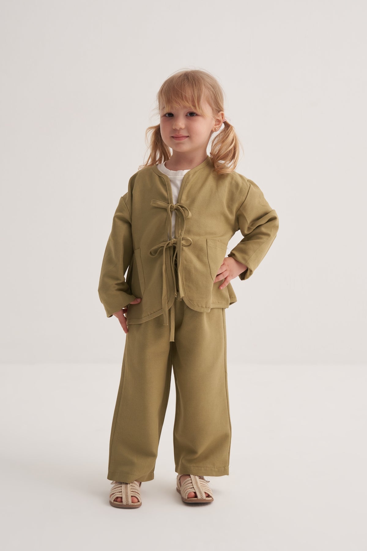 Unisex Çocuk Dökümlü Pamuklu Kimono Yeşil