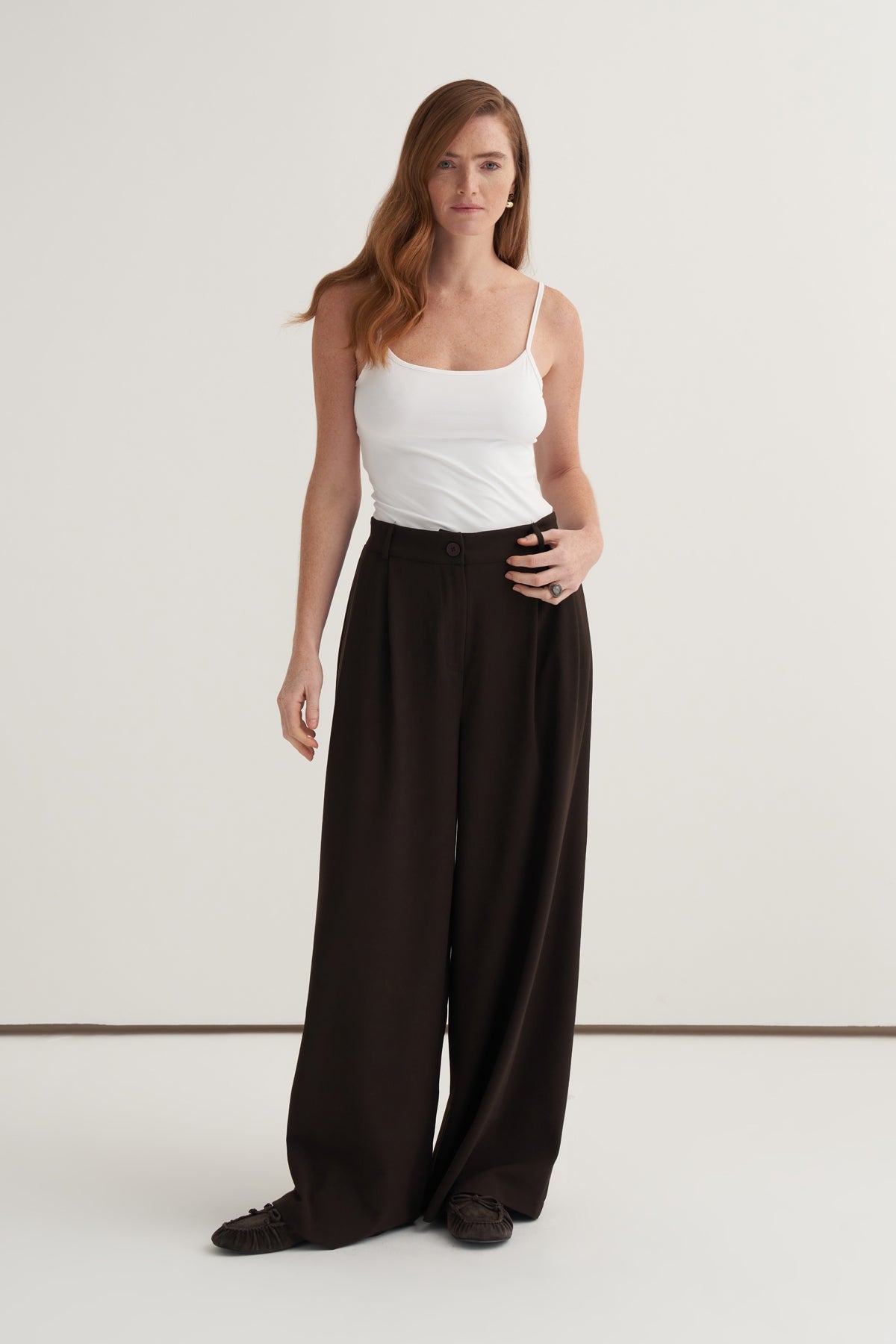 Kadın Çift Pileli Bol Paça Palazzo Pantolon Acı Kahve