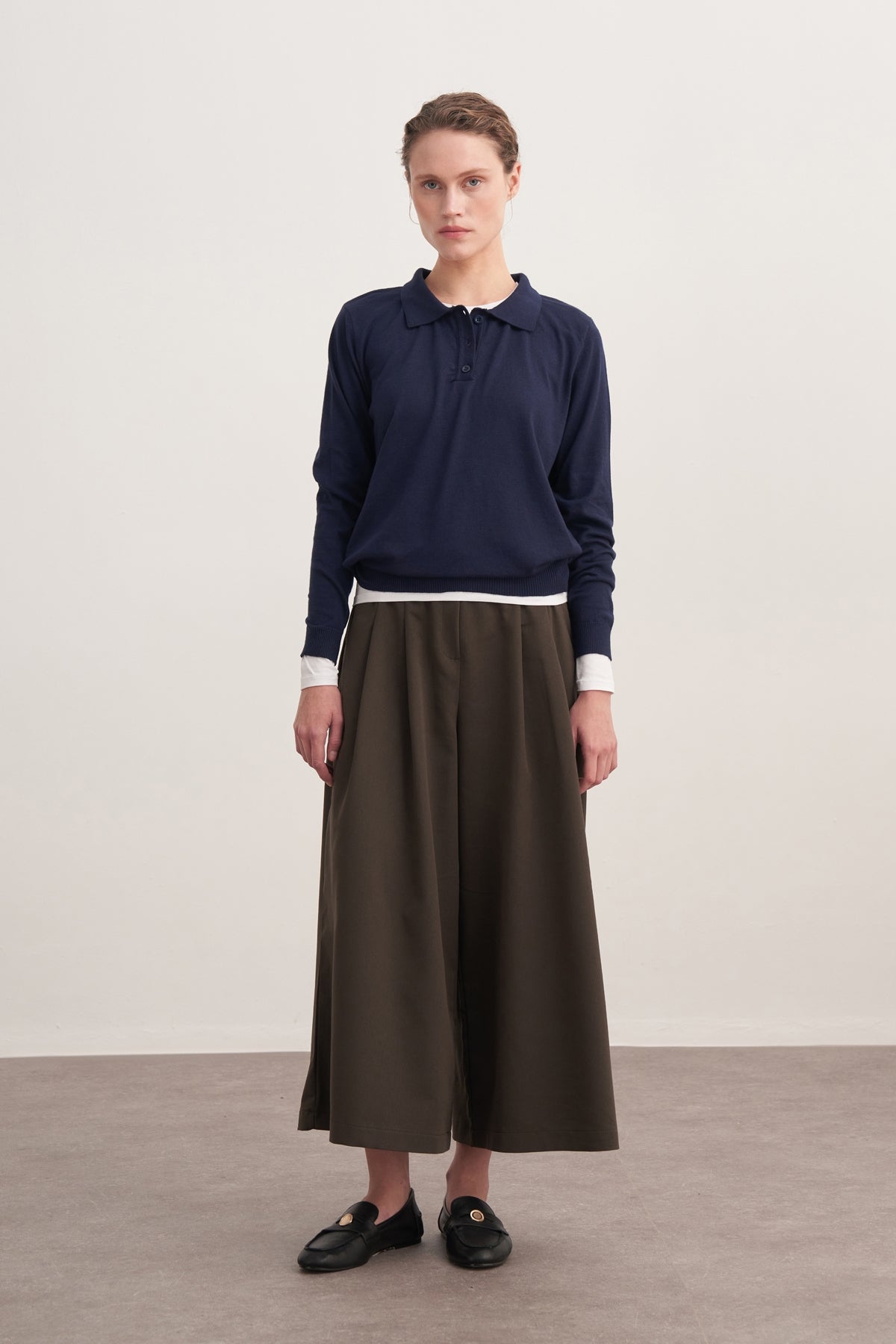 Kadın Polo Yaka Viskon Triko Kazak Lacivert