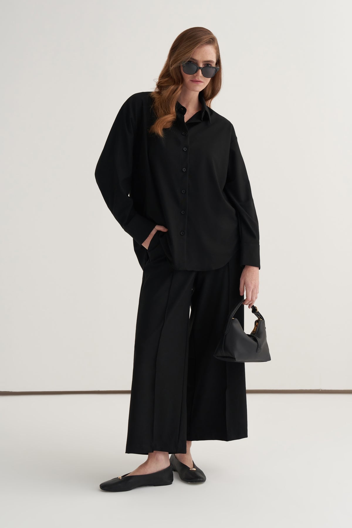 Kadın Culotte Pantolon Gömlek Takım Siyah