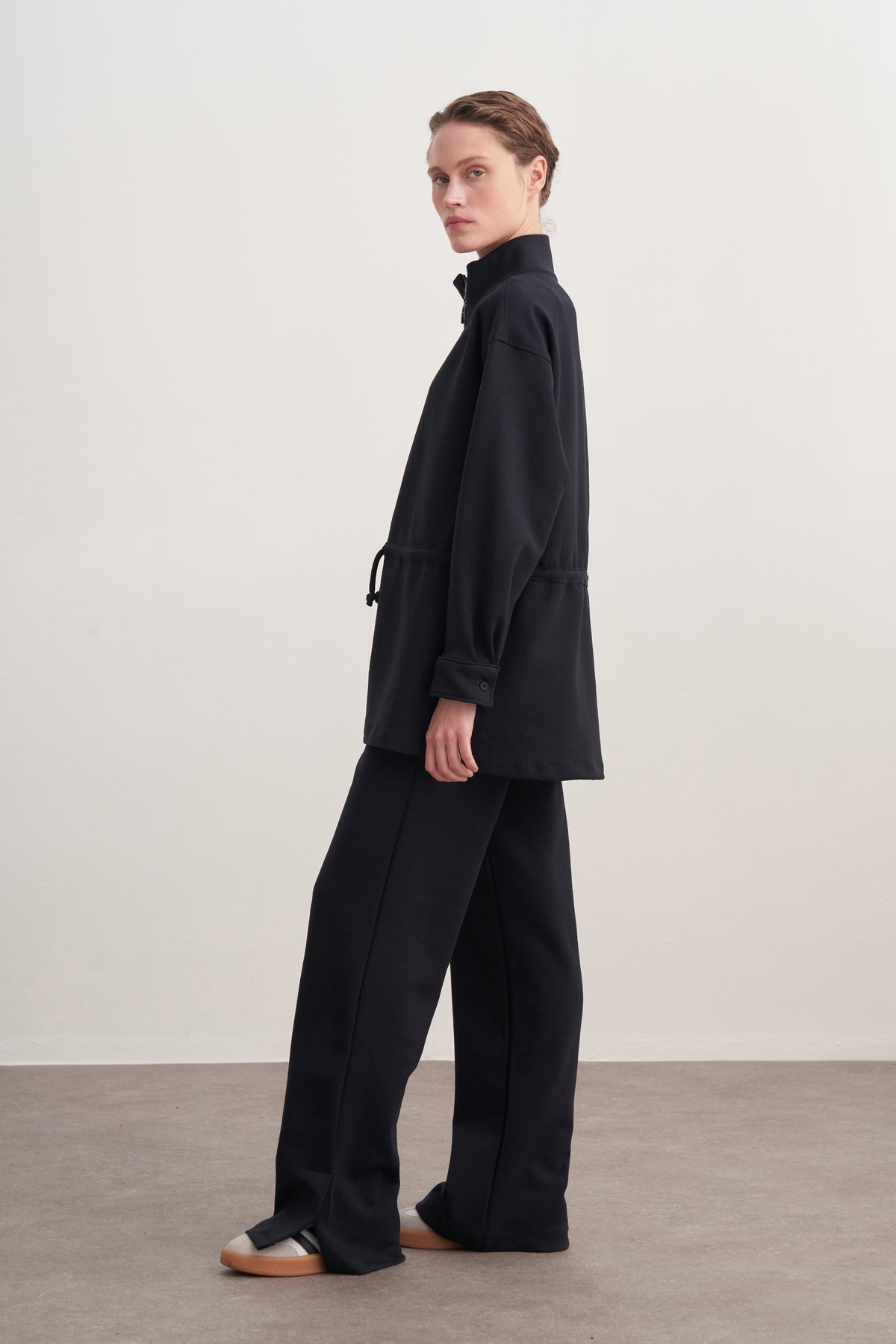 Kadın İnterlok Oversize Spor Ceket Takım Lacivert