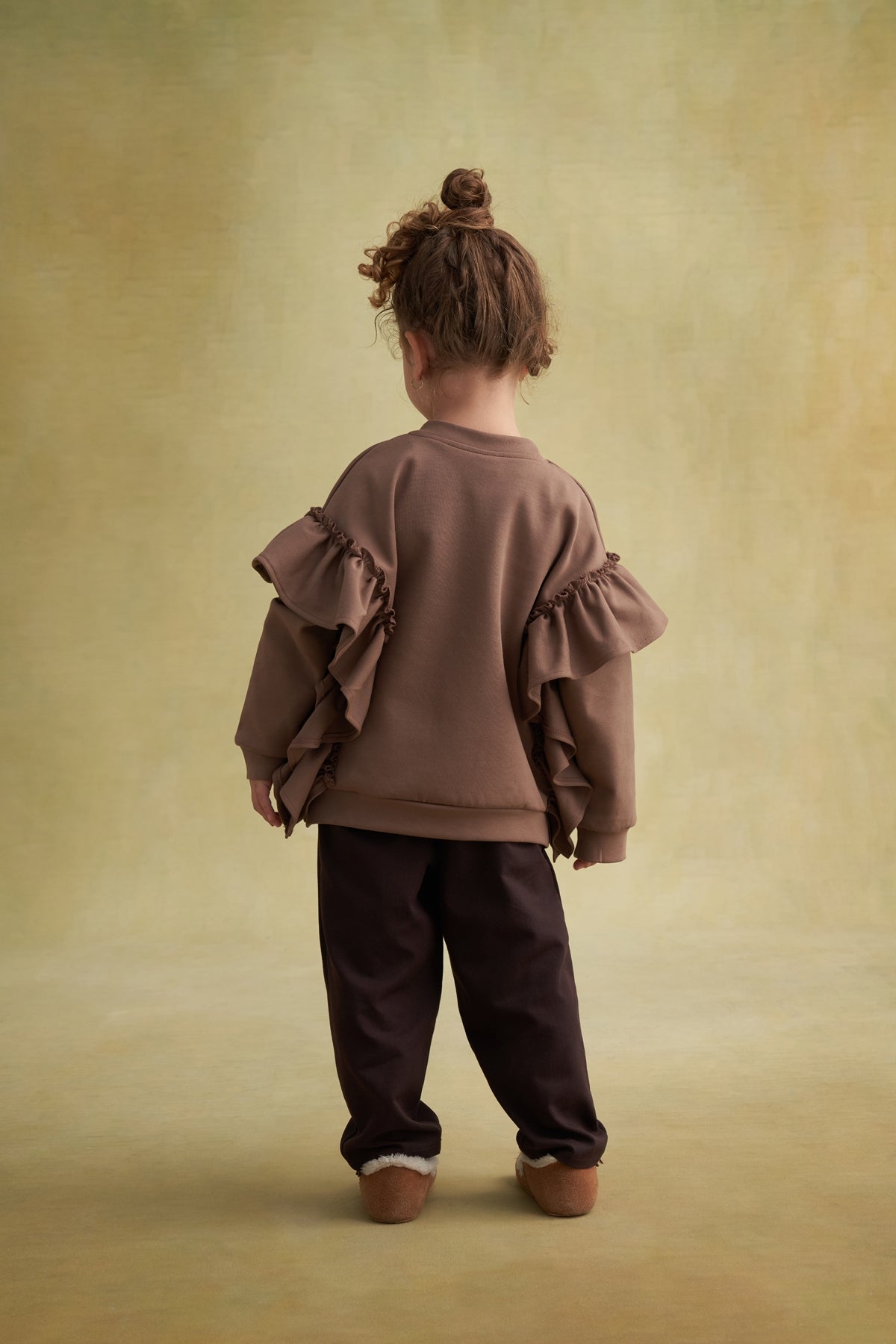 Unisex Çocuk İnterlok Fırfırlı Sweatshirt Kahve