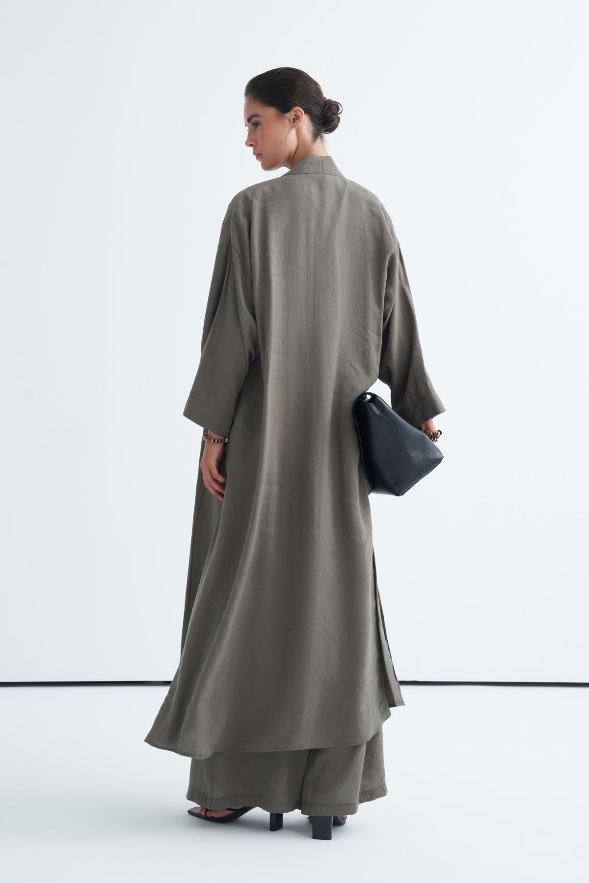 Modal 3'lü Pantolon Bluzlu Abaya Takım Haki