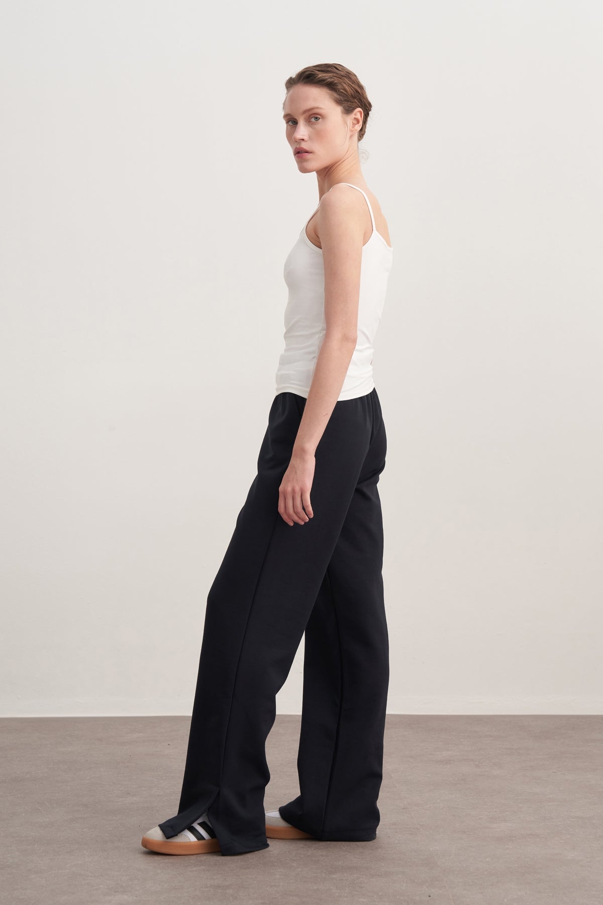 Kadın İnterlok Yandan Yırtmaçlı Palazzo Pantolon Lacivert