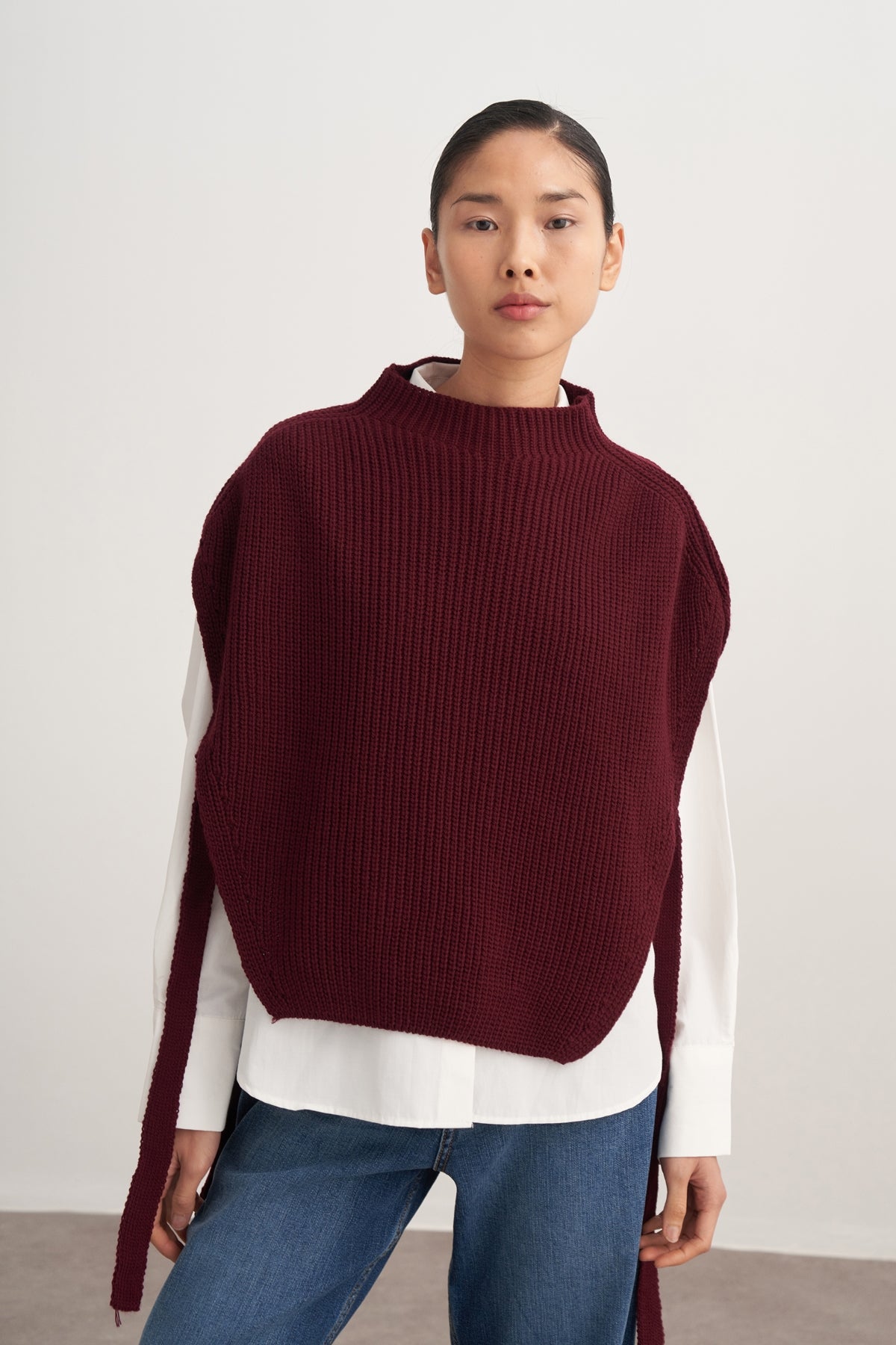 Kadın Bağlama Detaylı Triko Süveter Bordo