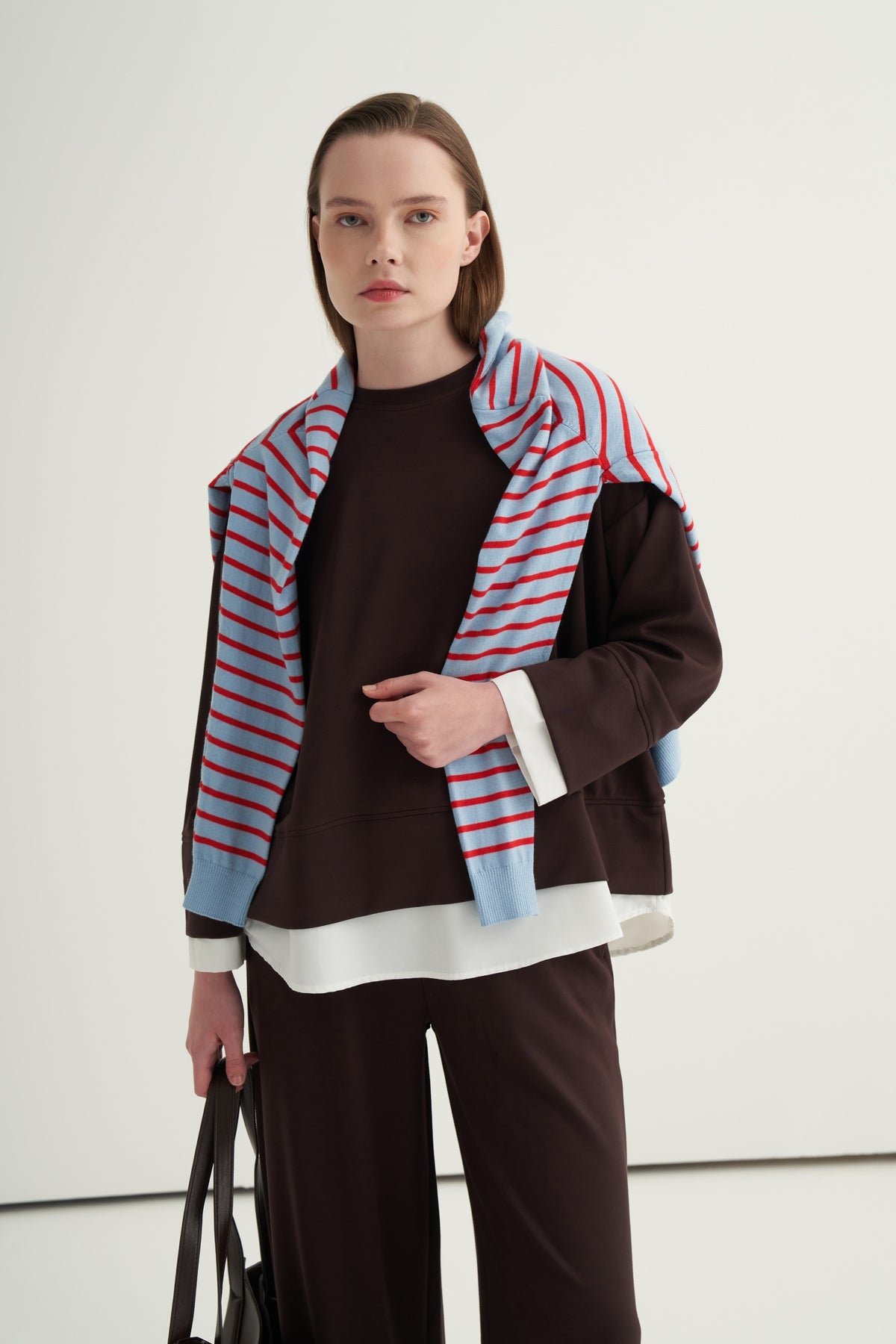 Kontrast Detaylı Sweat Jogger Pantolon Takım Kahve