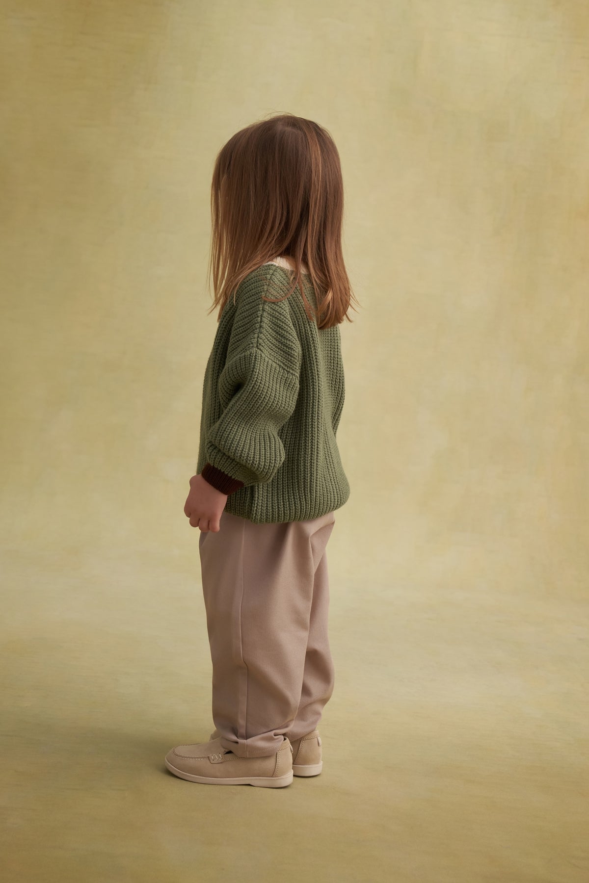 Unisex Çocuk Gabardin Bel Lastikli Pantolon Bej