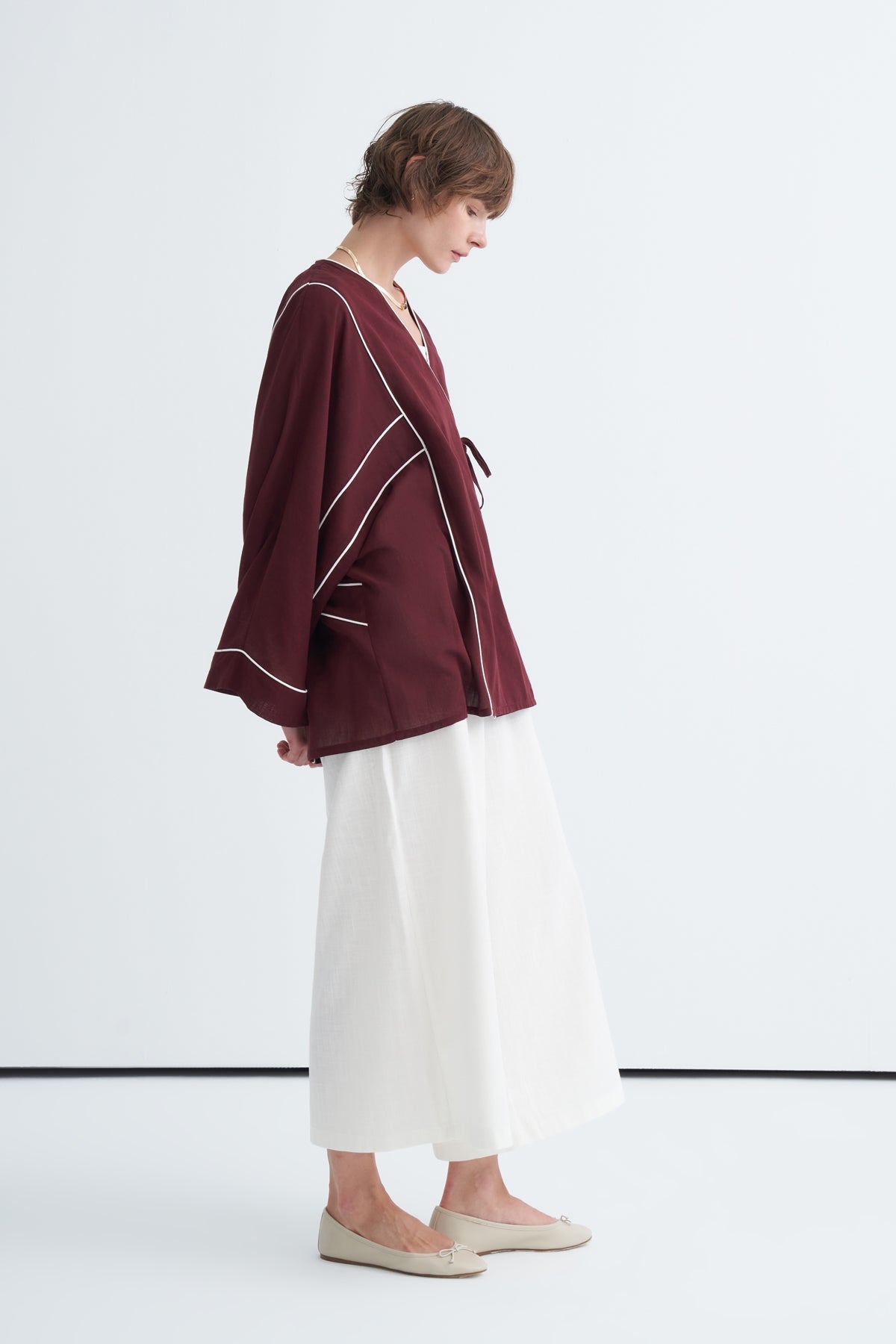 Kadın Kontrast Kimono Pantolon Takım Bordo