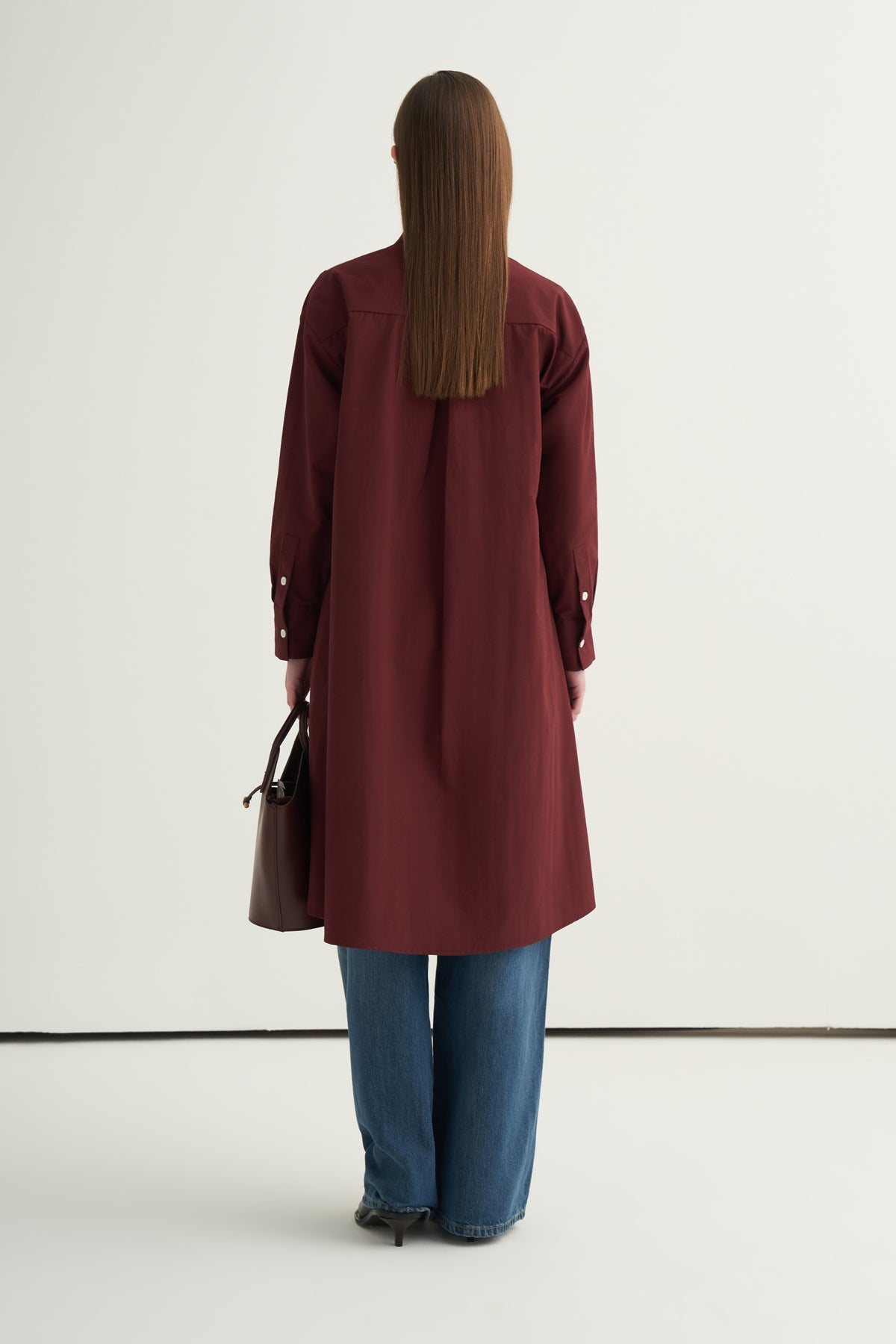 Kadın Hakim Yaka Kontrast Tunik Bordo