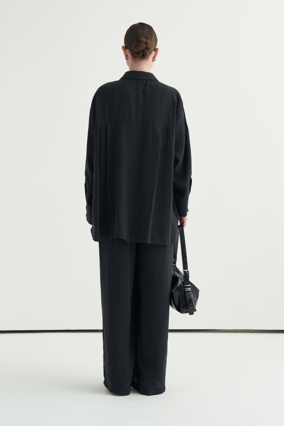 Kadın Modal Oversize Gömlek Pantolon Takım Siyah