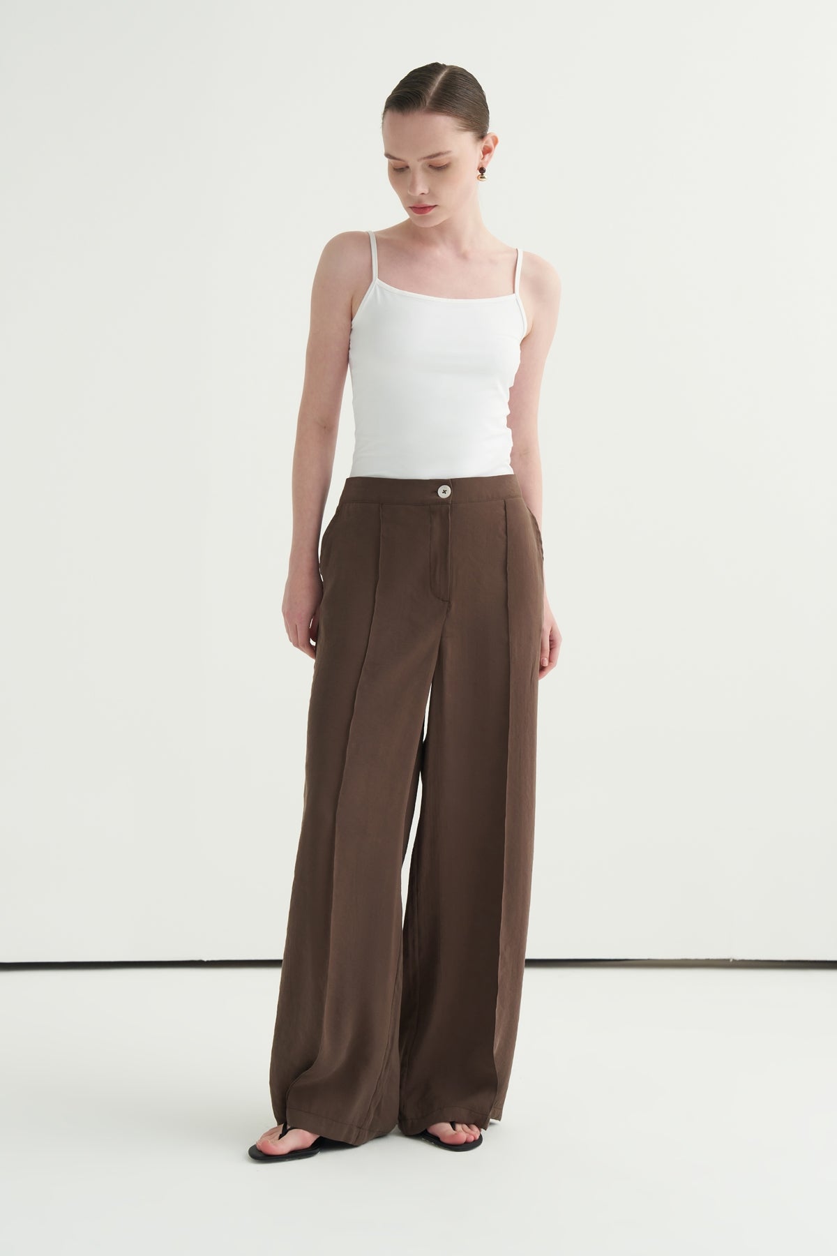 Kadın Modal Oversize Gömlek Pantolon Takım Kahve