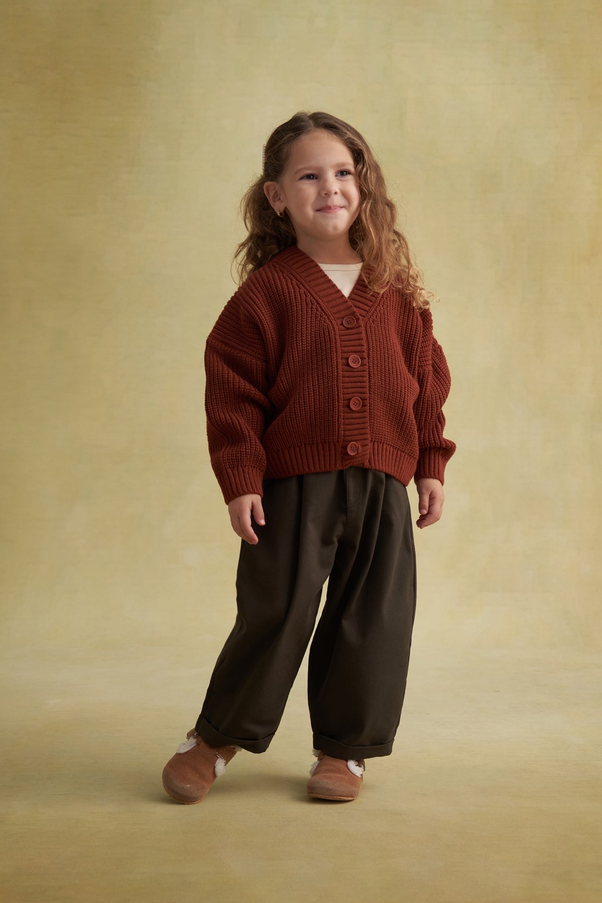 Unisex Çocuk Gabardin Pilili Pantolon Haki